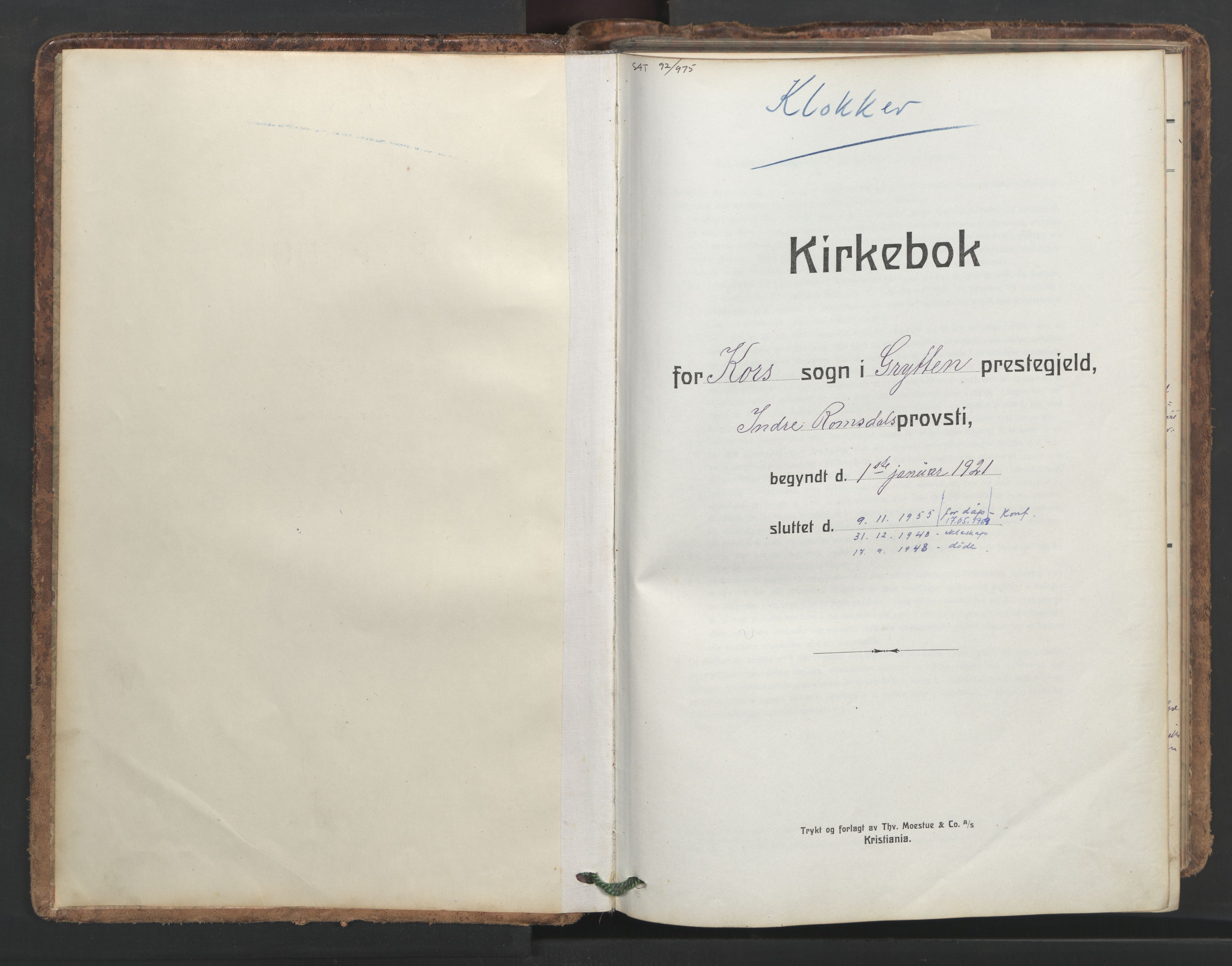 Ministerialprotokoller, klokkerbøker og fødselsregistre - Møre og Romsdal, SAT/A-1454/546/L0597: Parish register (copy) no. 546C03, 1921-1959