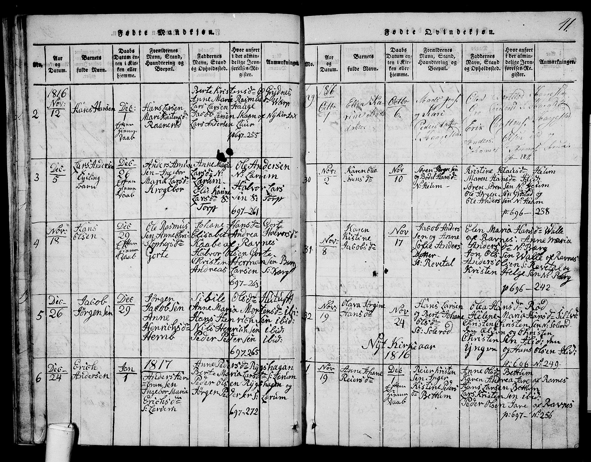 Våle kirkebøker, AV/SAKO-A-334/G/Ga/L0001: Parish register (copy) no. I 1, 1814-1824, p. 40-41