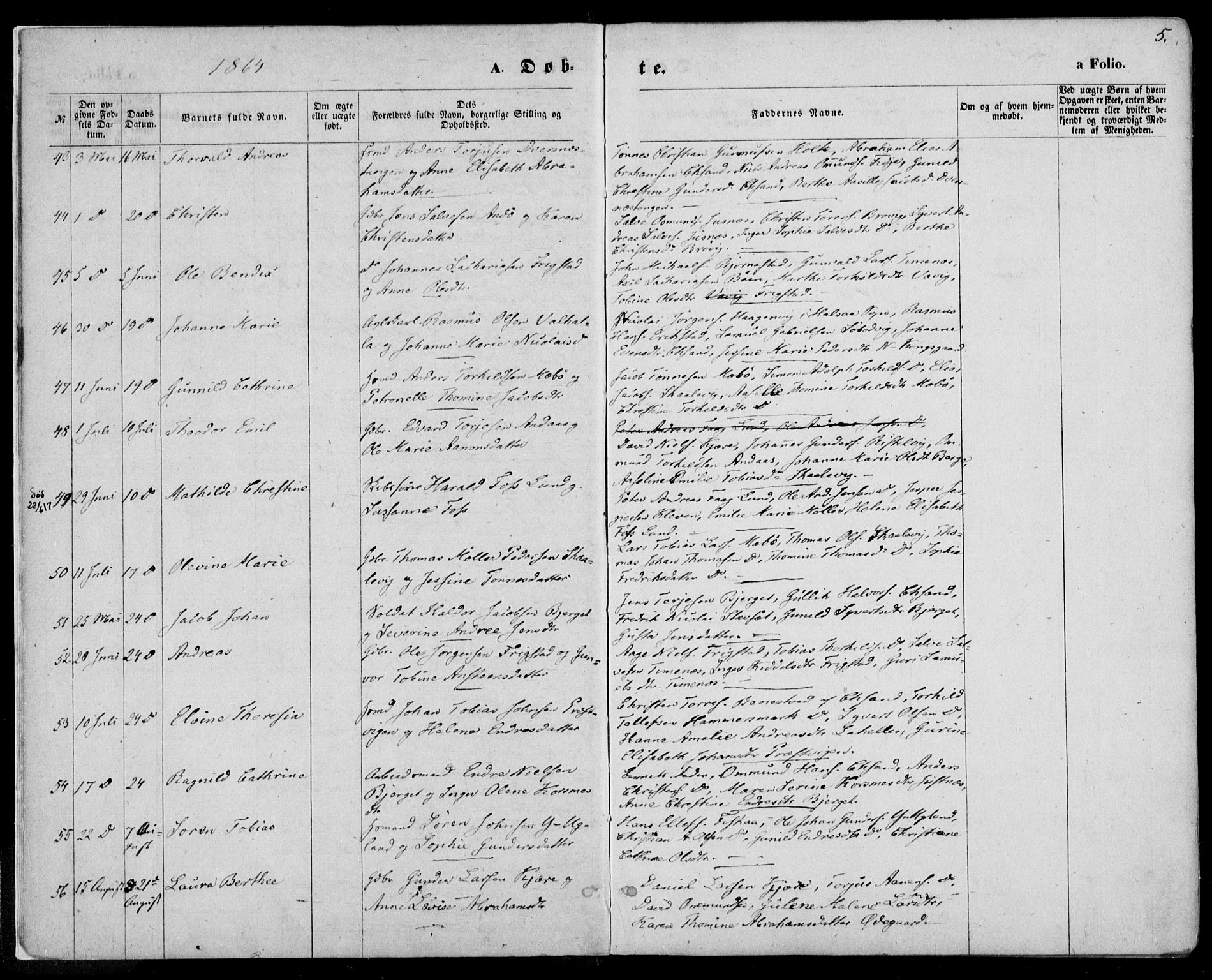 Oddernes sokneprestkontor, SAK/1111-0033/F/Fa/Faa/L0008: Parish register (official) no. A 8, 1864-1880, p. 5