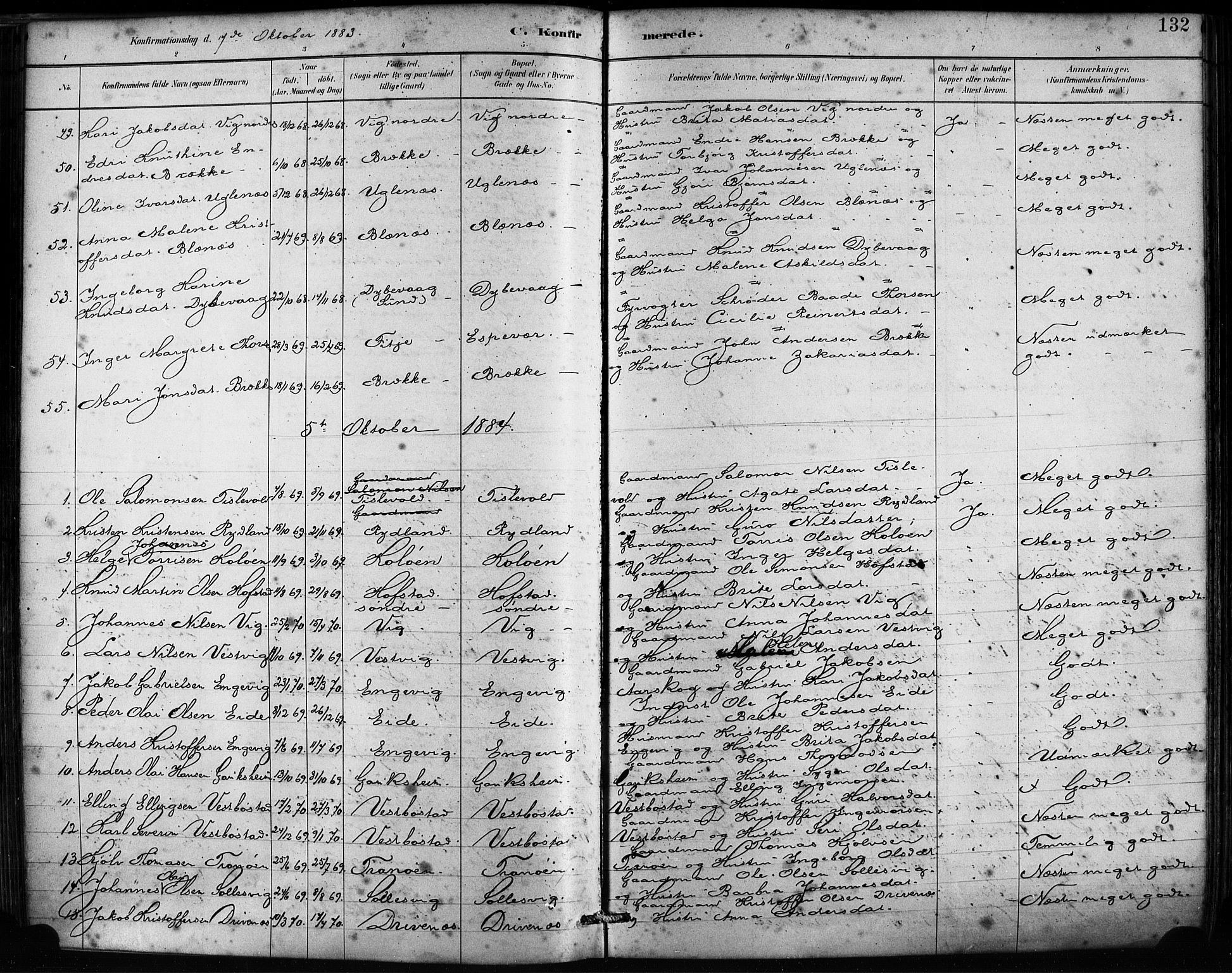 Fitjar sokneprestembete, AV/SAB-A-99926: Parish register (official) no. A 2, 1882-1899, p. 132