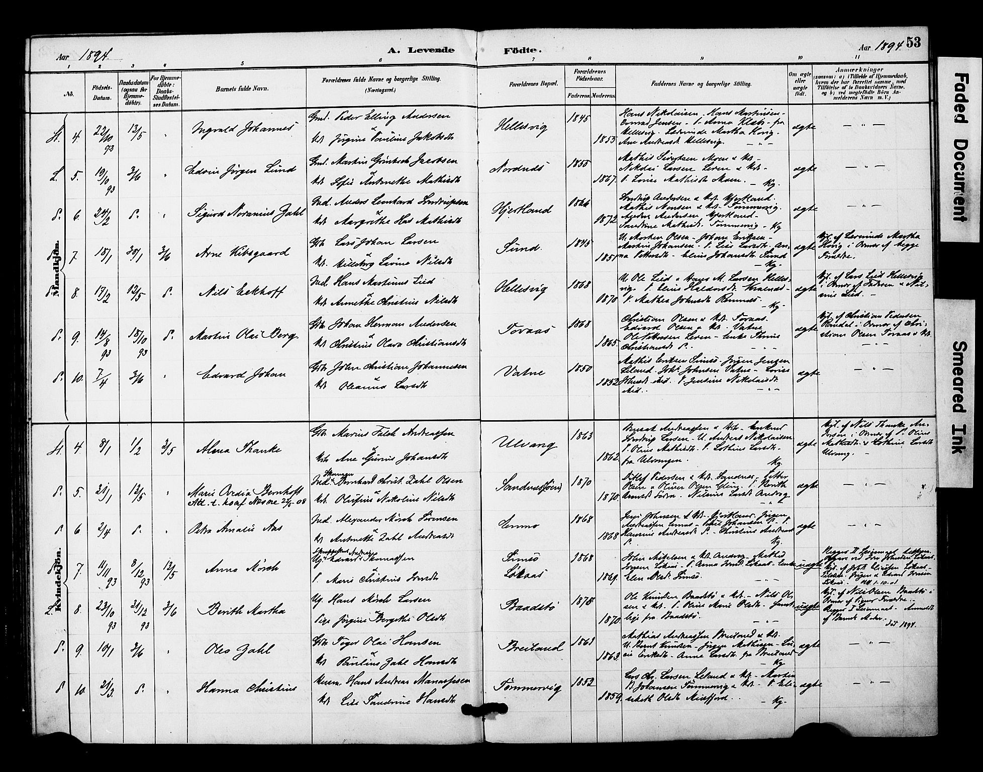 Ministerialprotokoller, klokkerbøker og fødselsregistre - Nordland, AV/SAT-A-1459/831/L0471: Parish register (official) no. 831A02, 1886-1901, p. 53