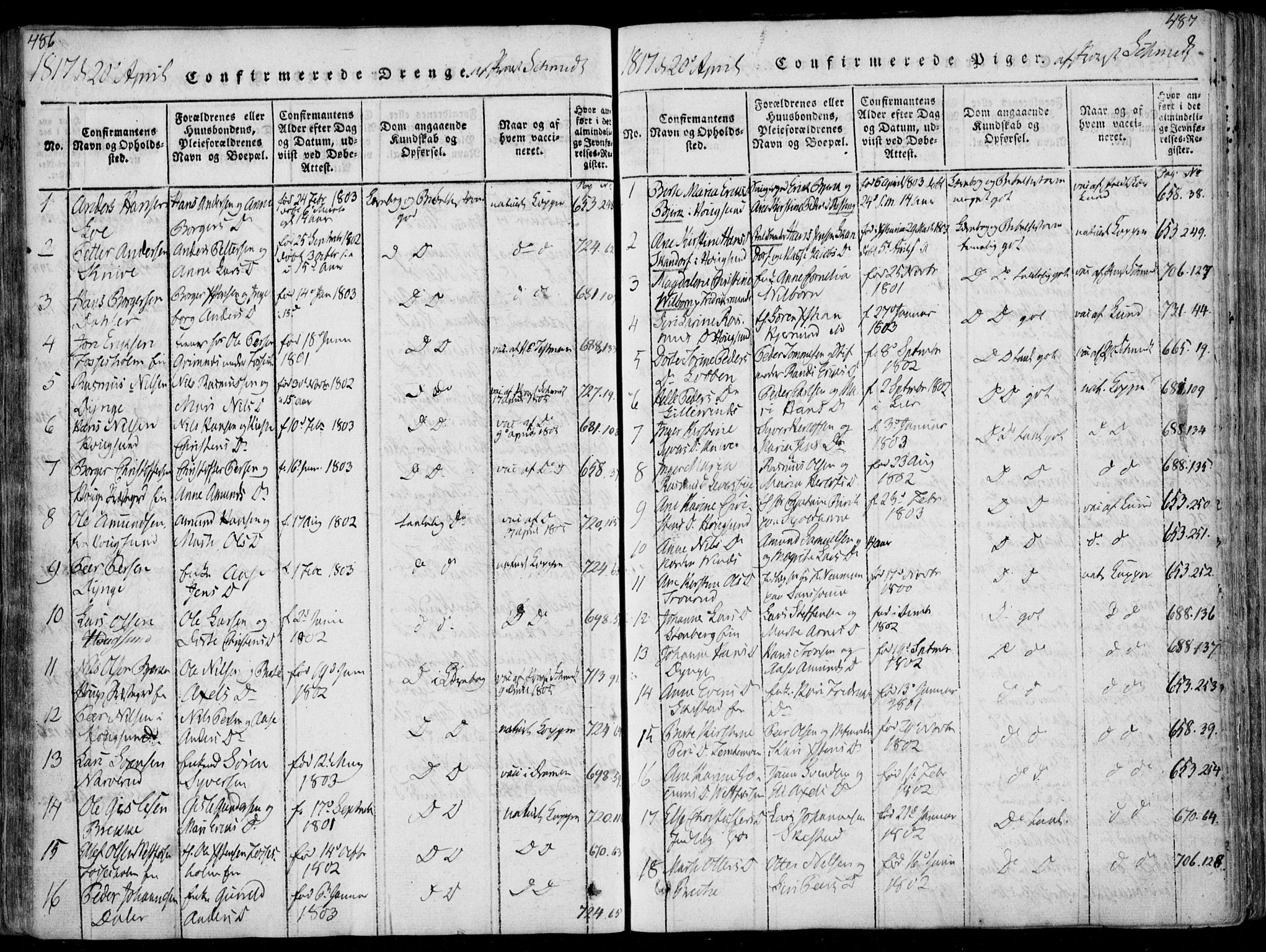 Eiker kirkebøker, AV/SAKO-A-4/F/Fa/L0011: Parish register (official) no. I 11, 1814-1827, p. 486-487