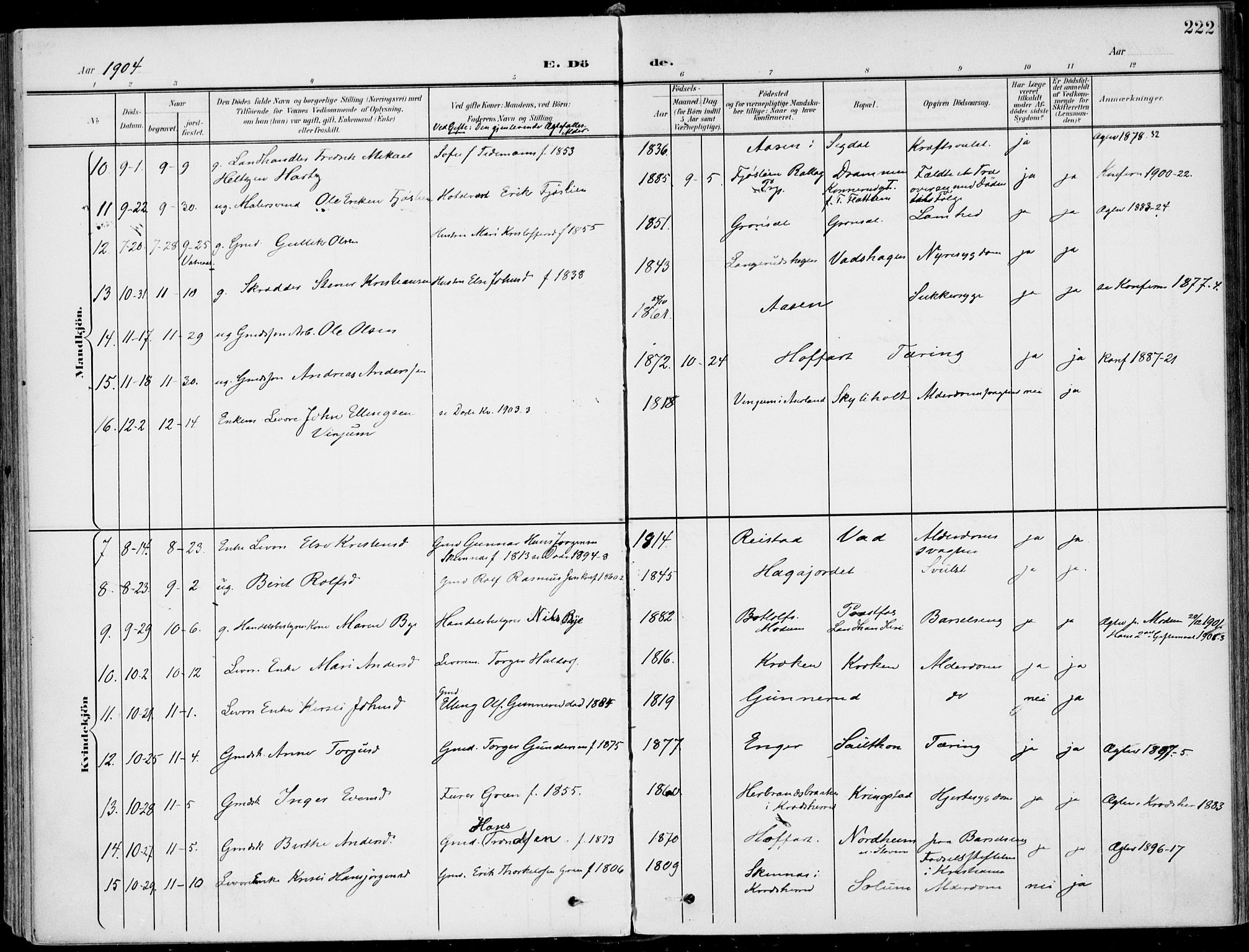 Sigdal kirkebøker, AV/SAKO-A-245/F/Fb/L0002: Parish register (official) no. II 2, 1901-1914, p. 222