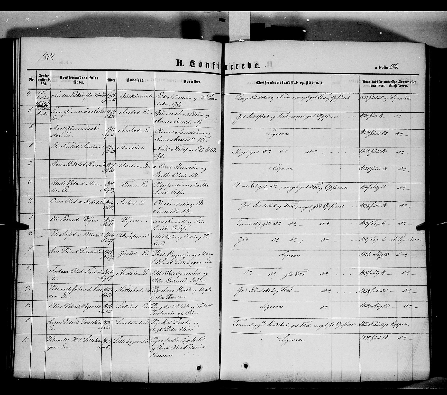 Stange prestekontor, SAH/PREST-002/K/L0011: Parish register (official) no. 11, 1846-1852, p. 156