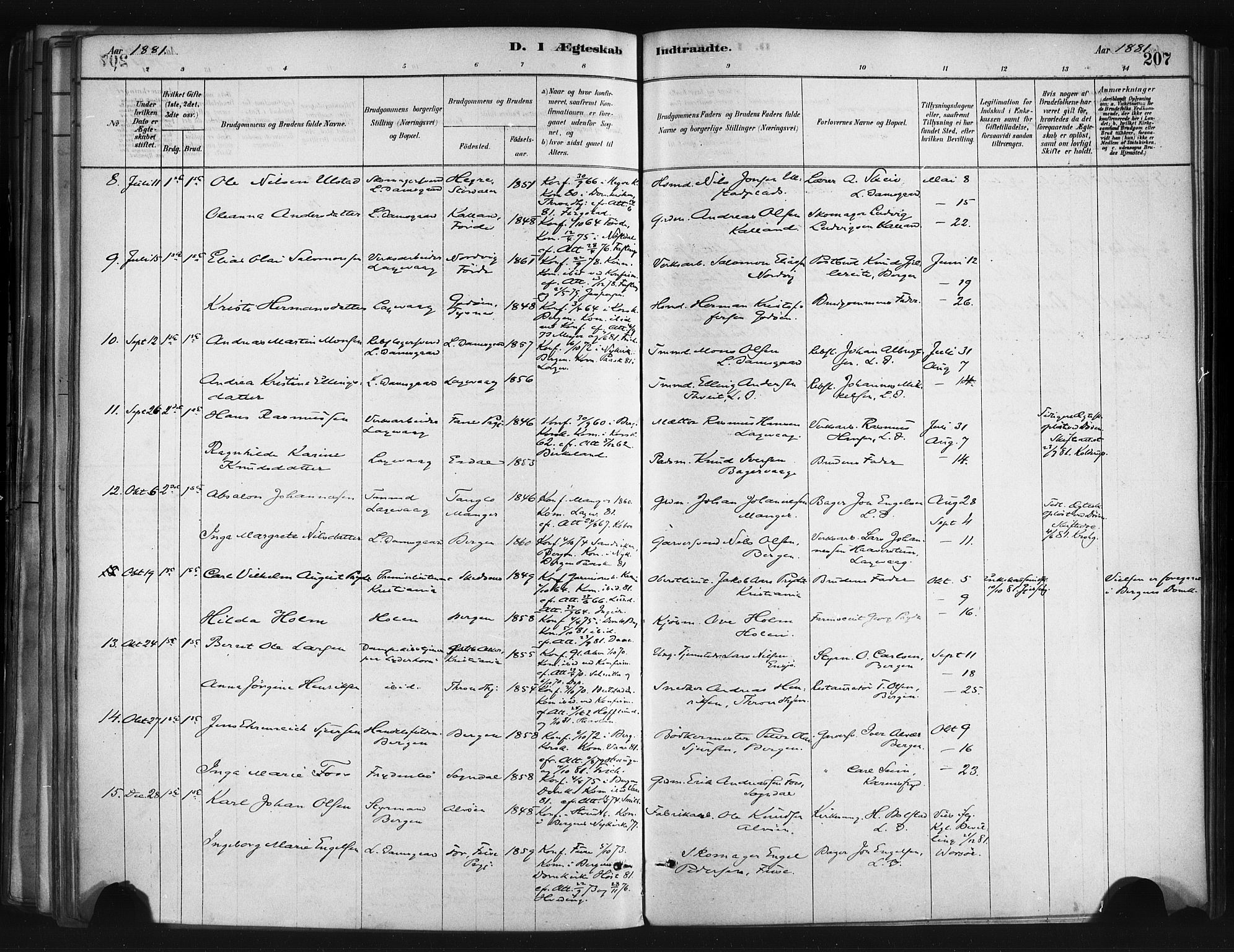 Askøy Sokneprestembete, AV/SAB-A-74101/H/Ha/Haa/Haae/L0002: Parish register (official) no. E 2, 1878-1891, p. 207