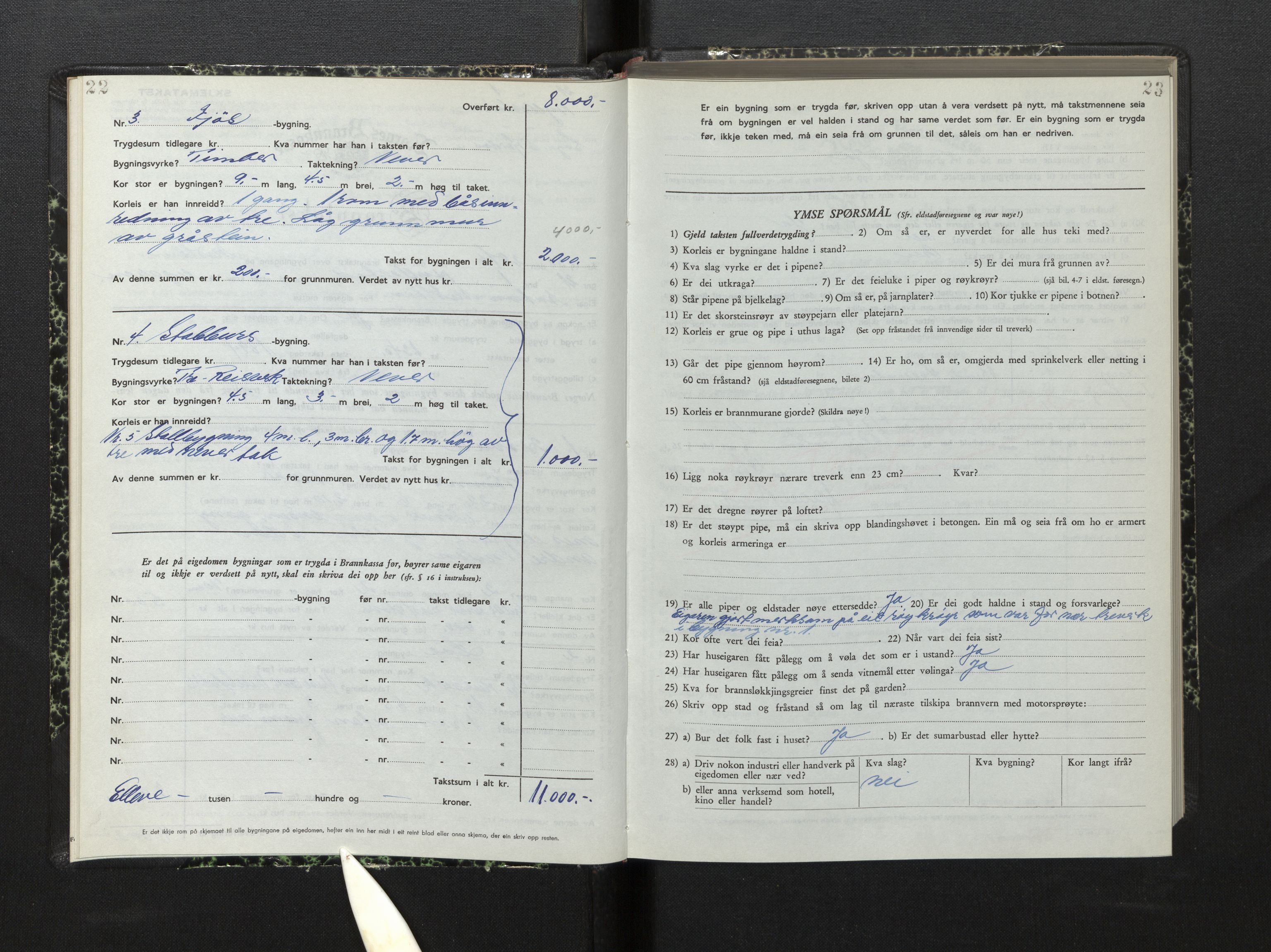 Lensmannen i Hyllestad, AV/SAB-A-28301/0012/L0005: Branntakstprotokoll, skjematakst, 1951-1955, p. 22-23