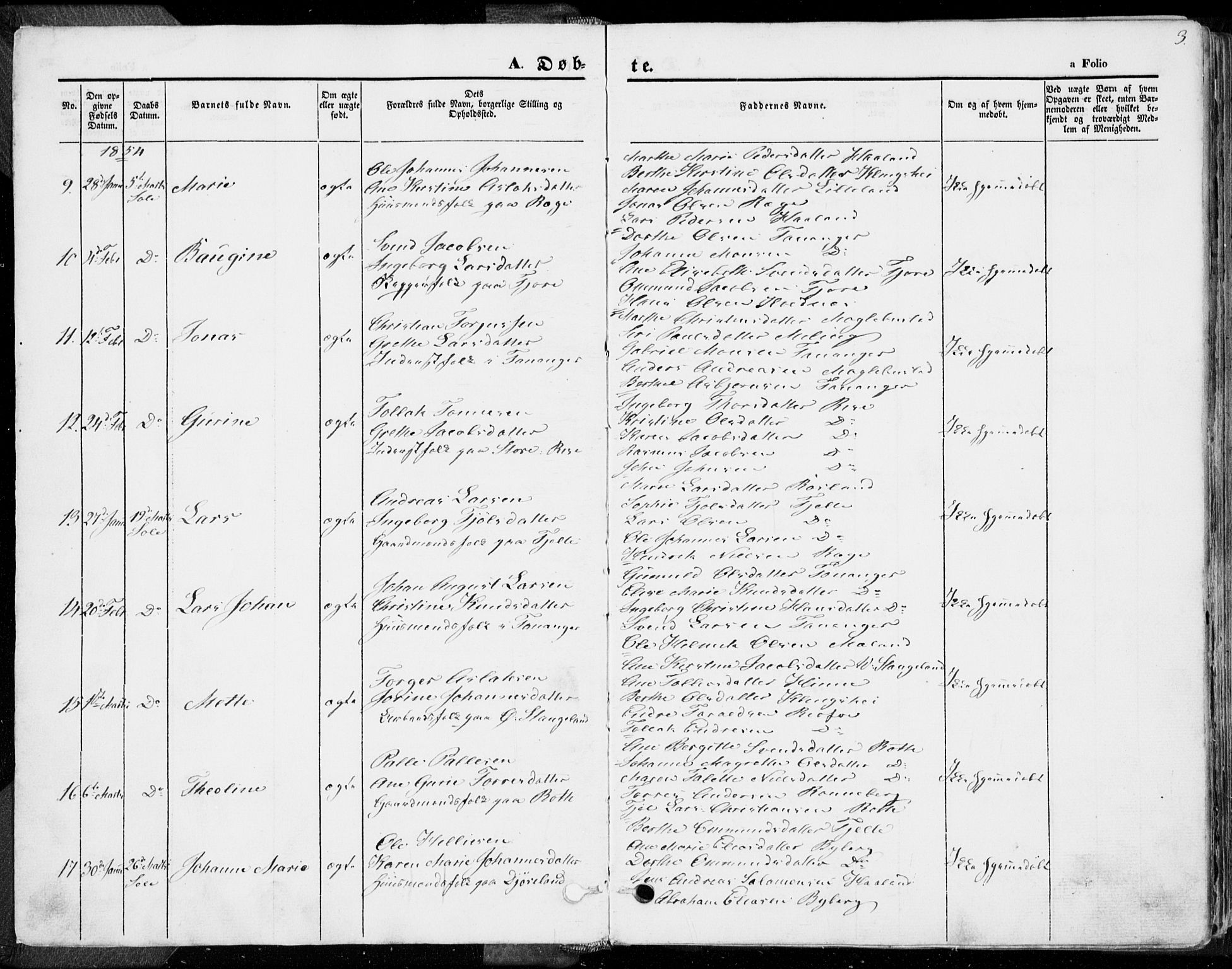 Håland sokneprestkontor, AV/SAST-A-101802/001/30BA/L0007: Parish register (official) no. A 7.1, 1854-1870, p. 3