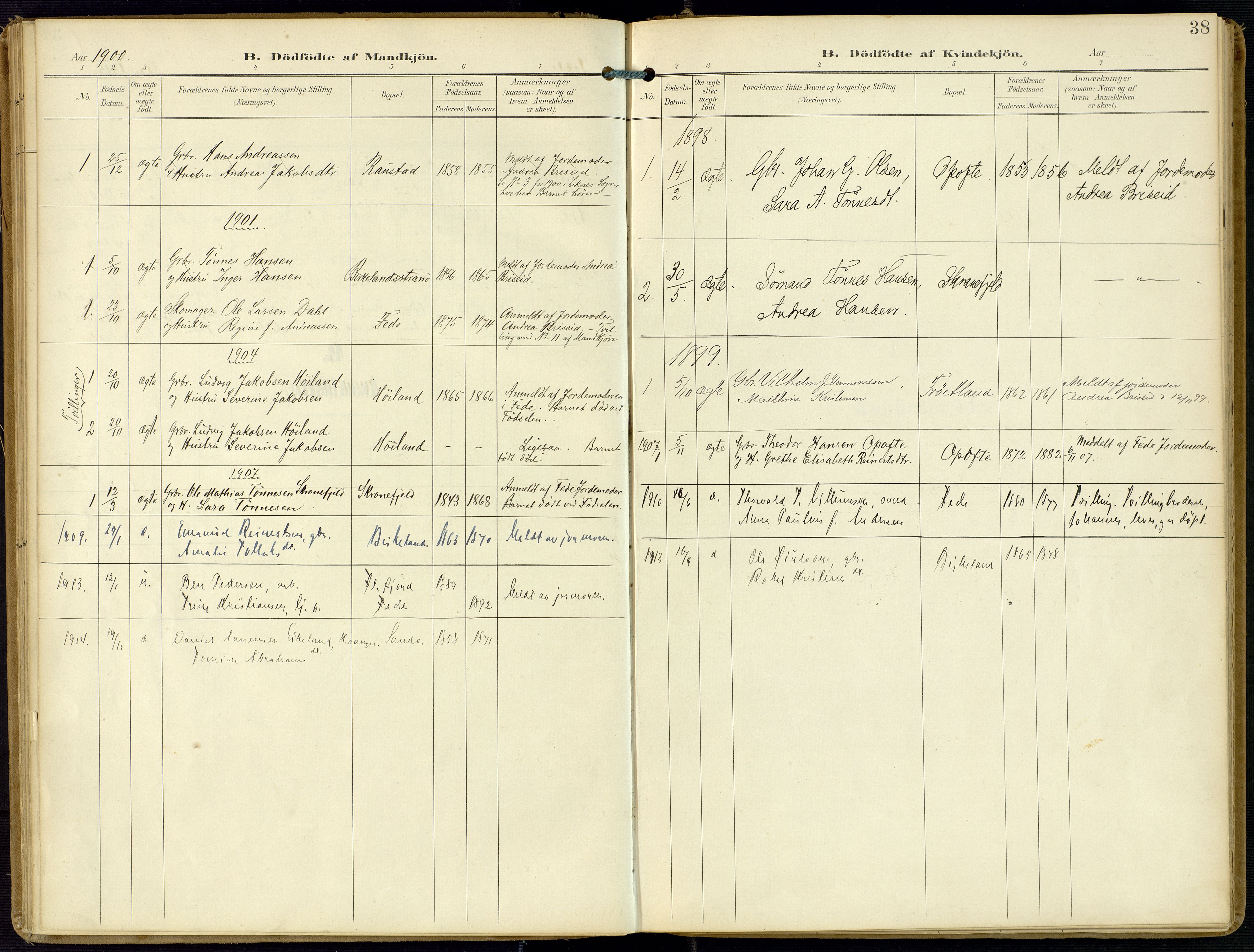 Kvinesdal sokneprestkontor, SAK/1111-0026/F/Fa/Faa/L0005: Parish register (official) no. A 5, 1898-1915, p. 38