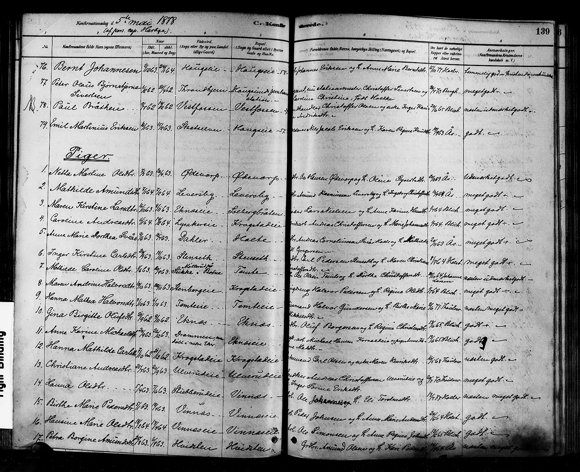 Eiker kirkebøker, AV/SAKO-A-4/F/Fb/L0001: Parish register (official) no. II 1, 1878-1888, p. 139