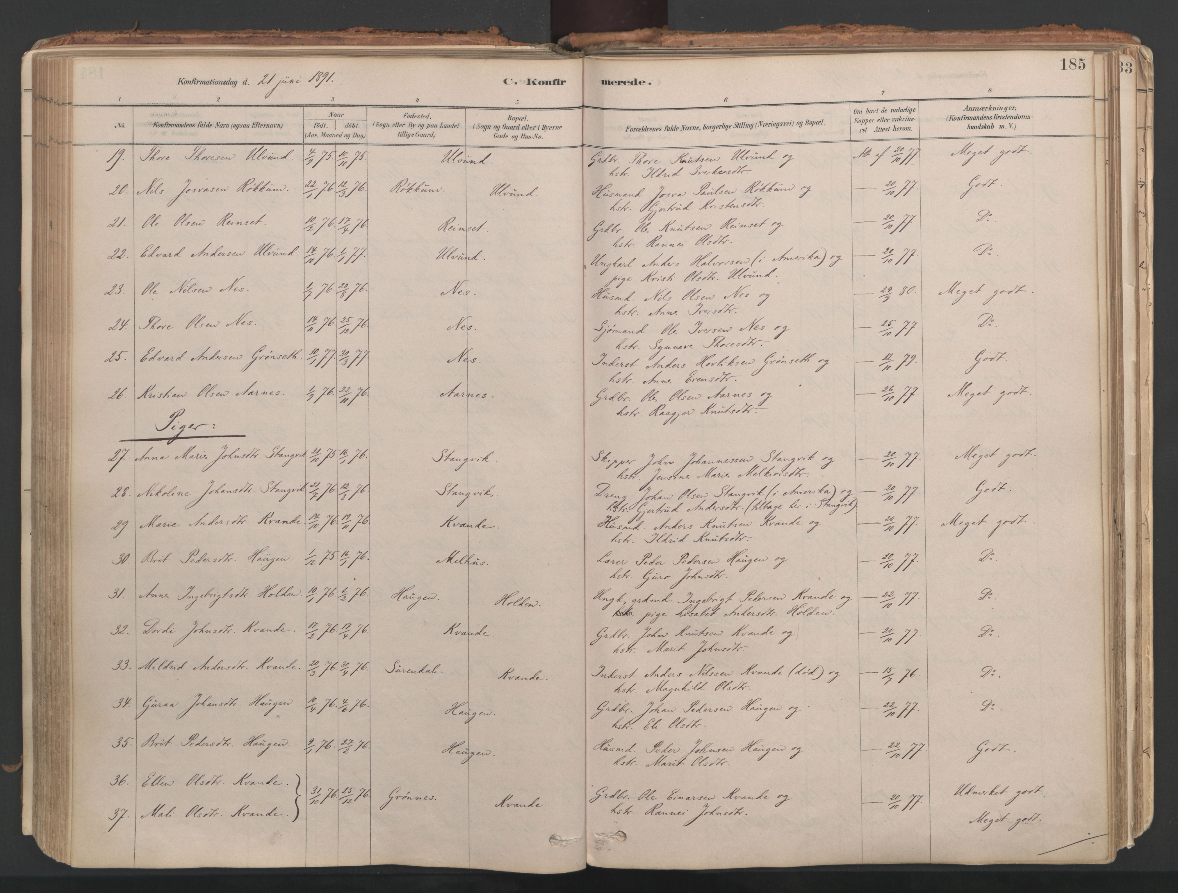 Ministerialprotokoller, klokkerbøker og fødselsregistre - Møre og Romsdal, AV/SAT-A-1454/592/L1029: Parish register (official) no. 592A07, 1879-1902, p. 185