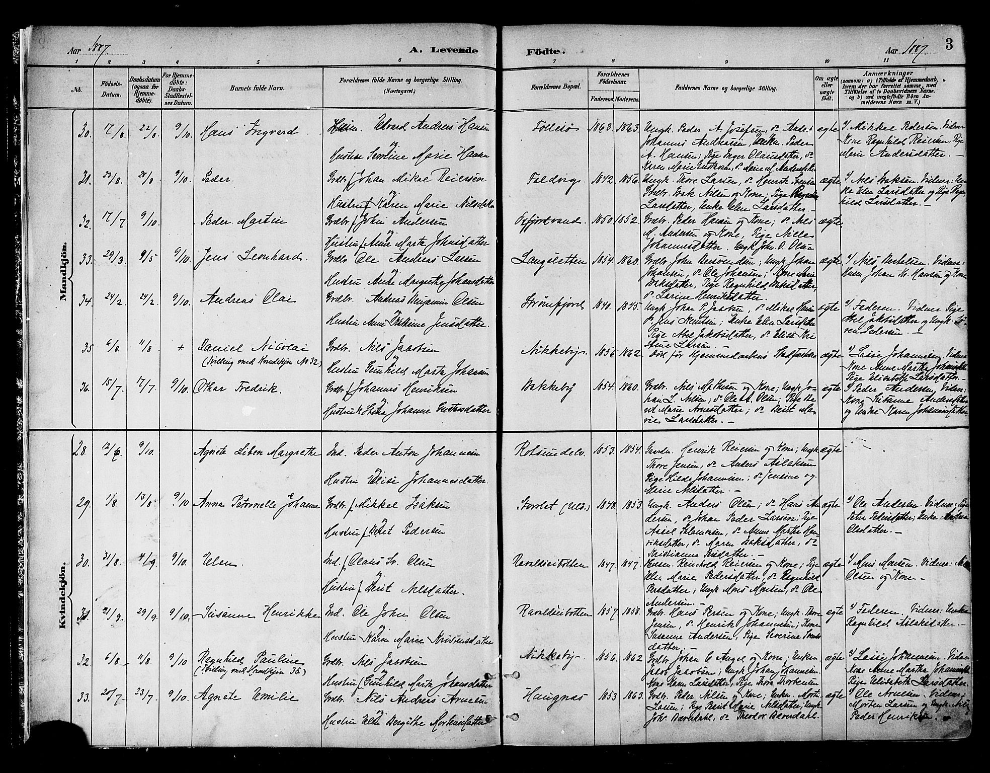 Skjervøy sokneprestkontor, AV/SATØ-S-1300/H/Ha/Haa/L0010kirke: Parish register (official) no. 10, 1887-1898, p. 3