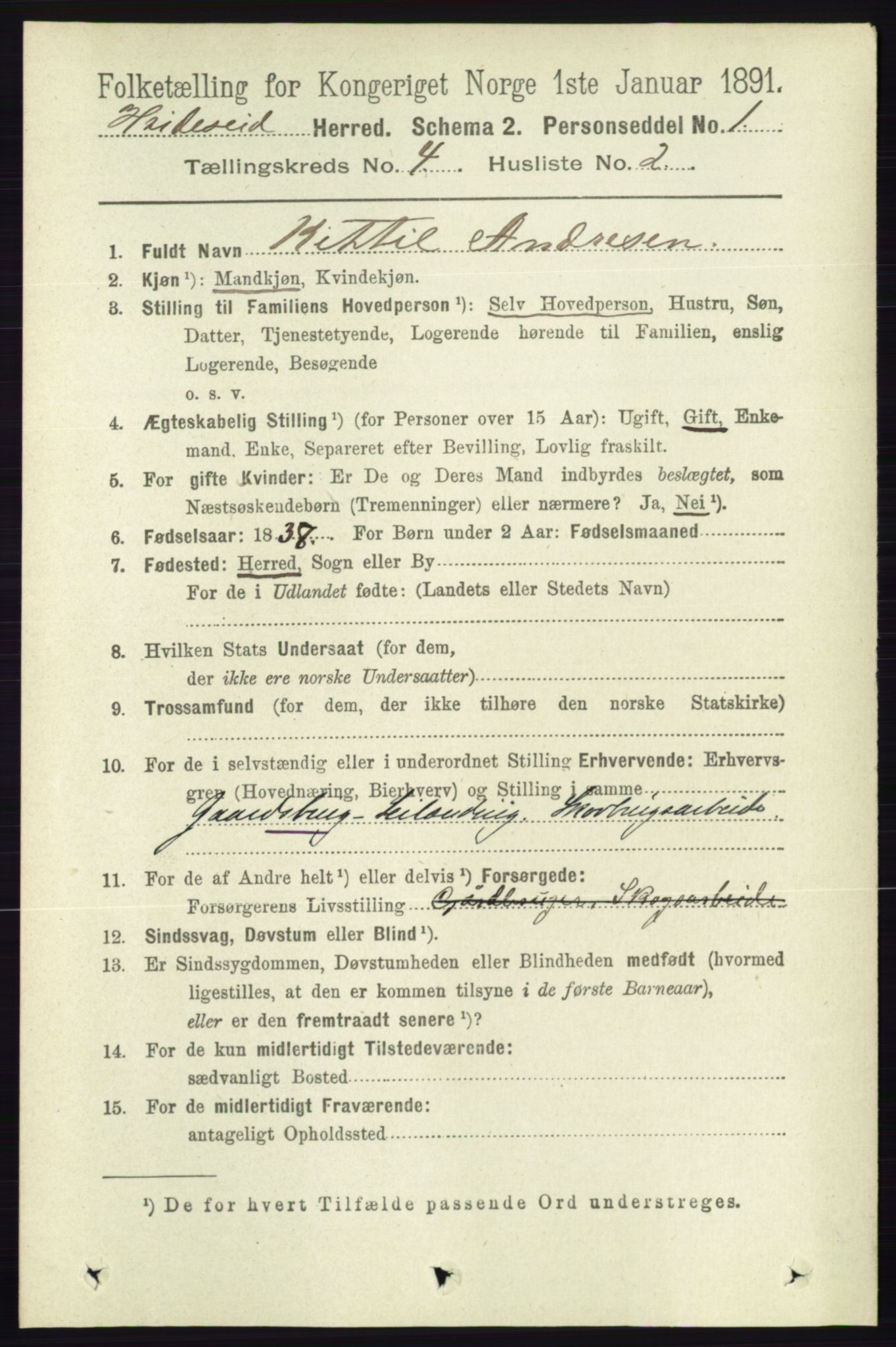 RA, 1891 census for 0829 Kviteseid, 1891, p. 737