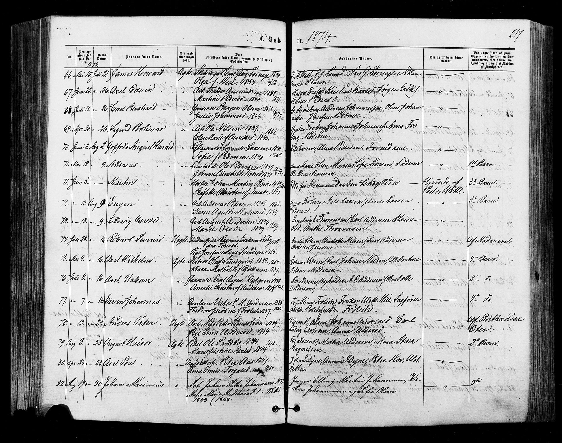 Halden prestekontor Kirkebøker, AV/SAO-A-10909/F/Fa/L0009: Parish register (official) no. I 9, 1866-1877, p. 217