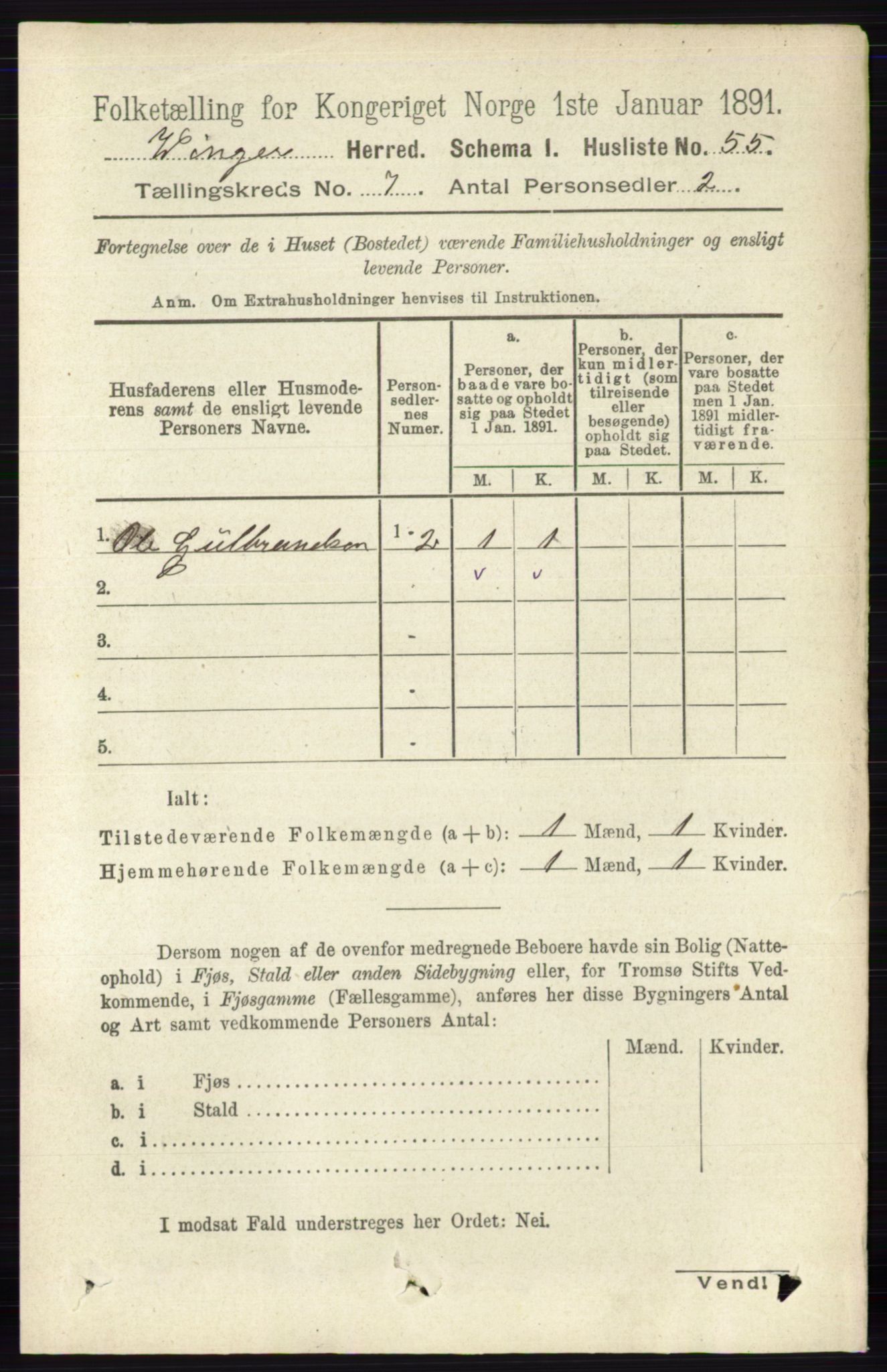 RA, 1891 census for 0421 Vinger, 1891, p. 3229