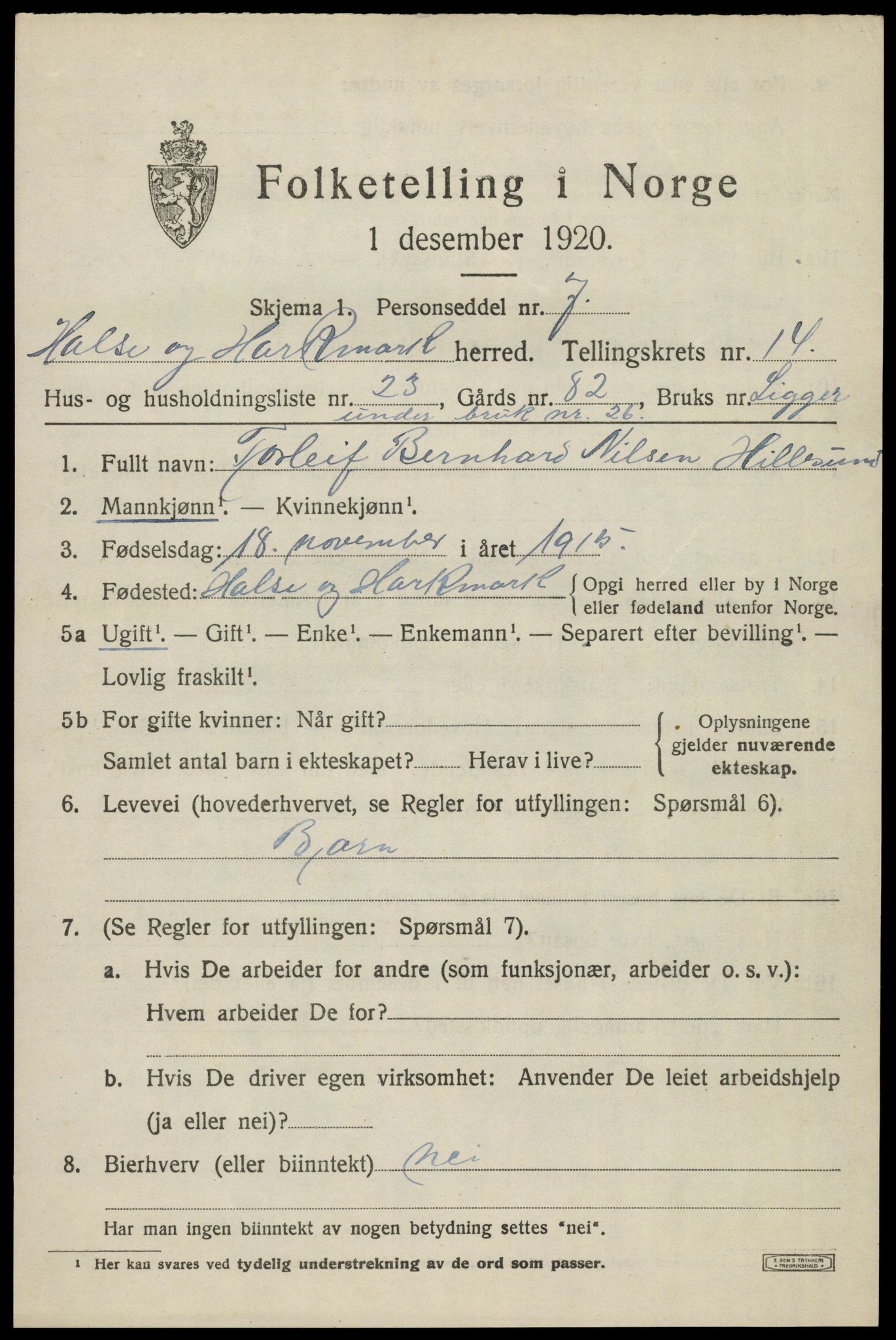 SAK, 1920 census for Halse og Harkmark, 1920, p. 7807