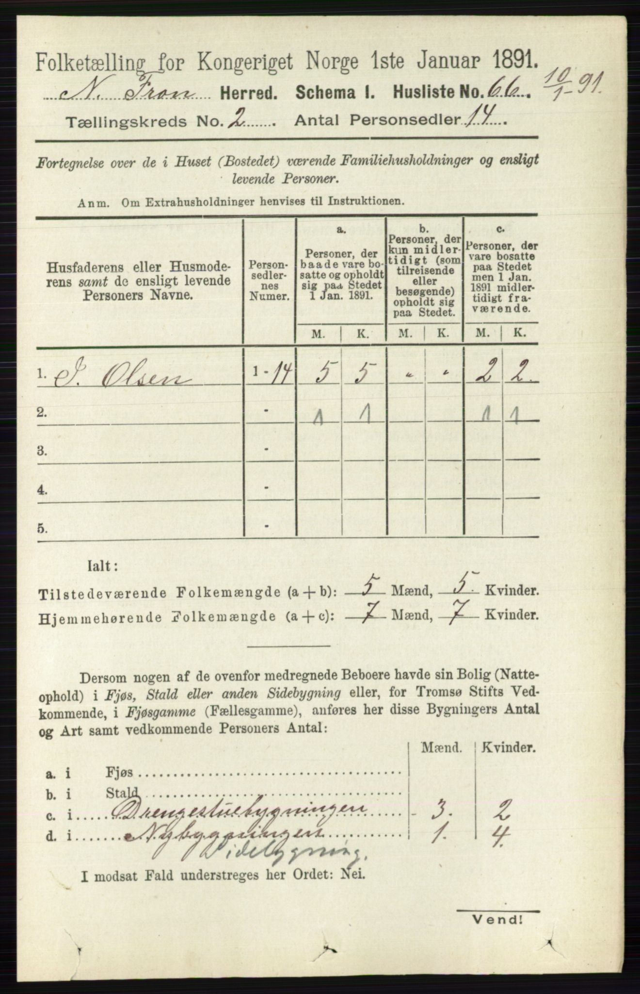 RA, 1891 census for 0518 Nord-Fron, 1891, p. 337