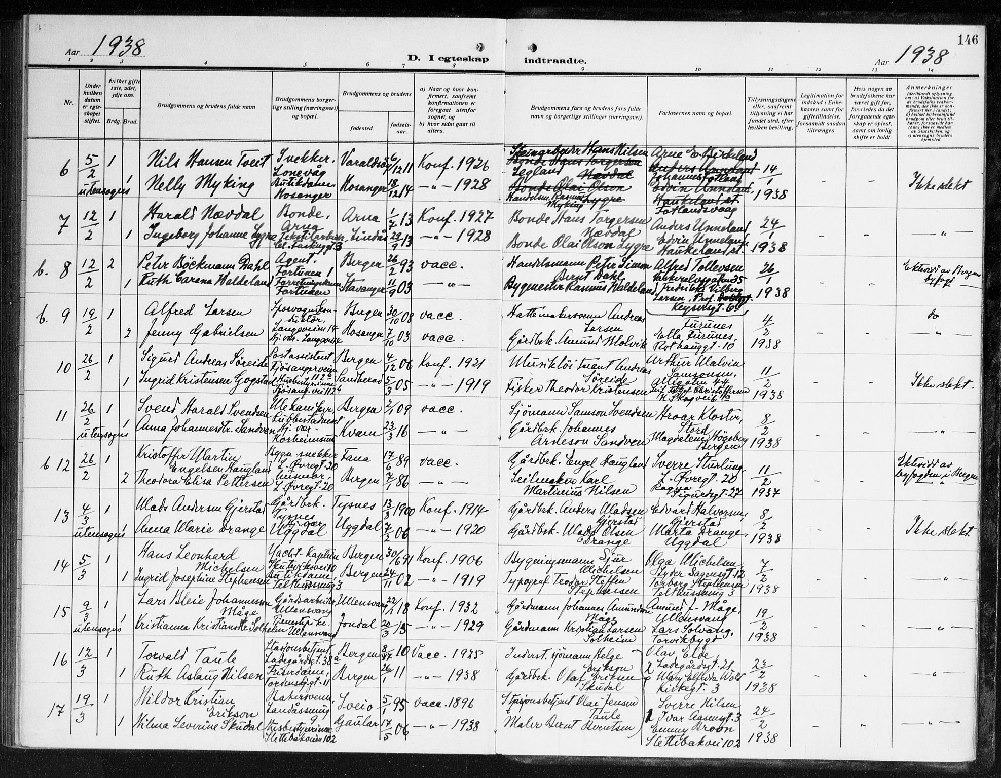 Korskirken sokneprestembete, AV/SAB-A-76101/H/Haa/L0039: Parish register (official) no. D 6, 1919-1938, p. 146