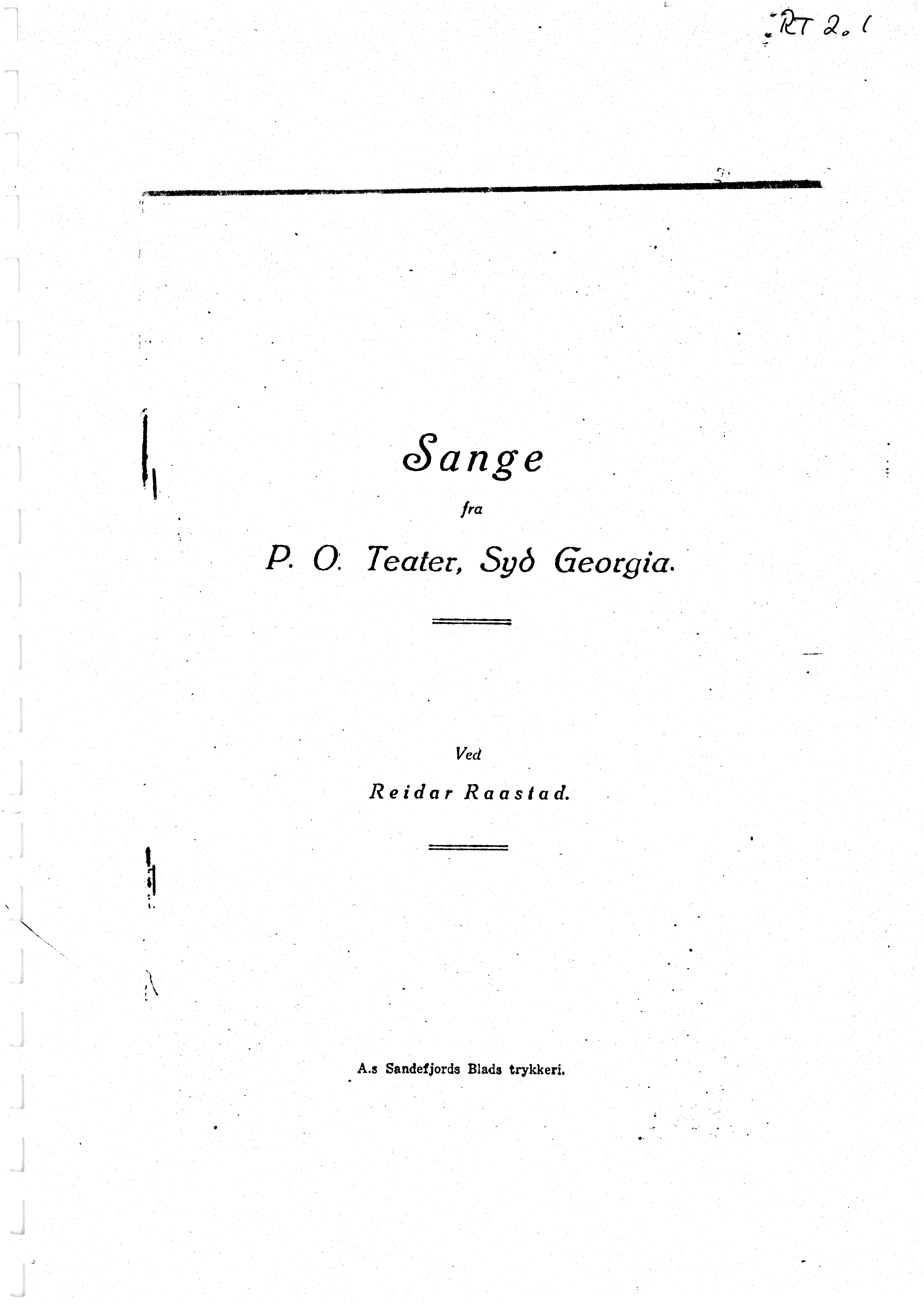 Sa 16 - Folkemusikk fra Vestfold, Gjerdesamlingen, VEMU/A-1868/H/L0003/0002: Innsamlet informasjon, kopier / 5b Fra hvalfangst: Revyviser, shanties, attester. 
Sandefjord Skøiteklubs revy, Komse-tegning