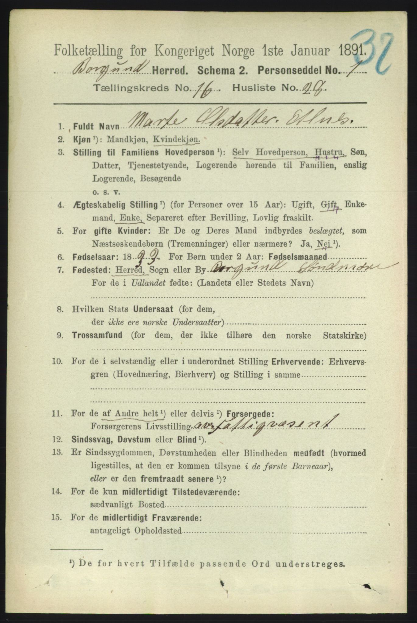 RA, 1891 census for 1531 Borgund, 1891, p. 4907