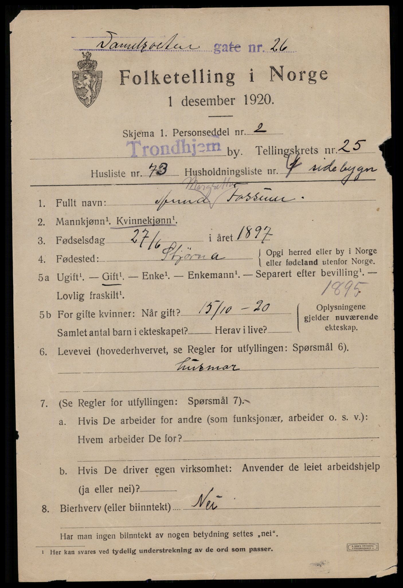 SAT, 1920 census for Trondheim, 1920, p. 68332