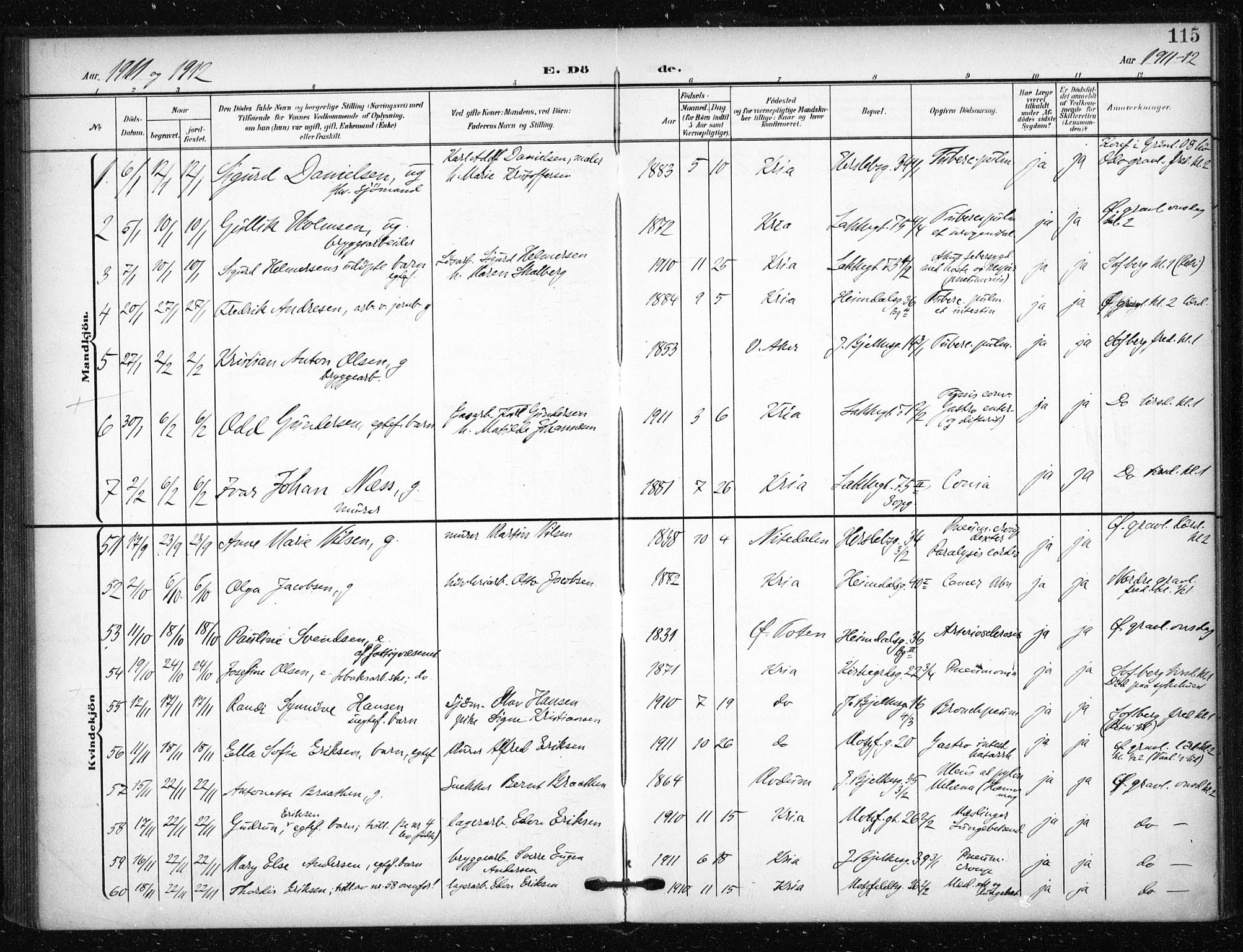 Tøyen prestekontor Kirkebøker, SAO/A-10167a/F/Fa/L0002: Parish register (official) no. 2, 1907-1916, p. 115