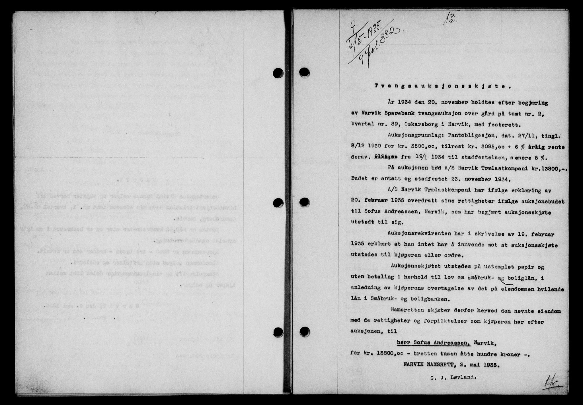 Narvik sorenskriveri, SAT/A-0002/1/2/2C/2Ca/L0011: Mortgage book no. 14, 1935-1937, Deed date: 06.05.1935
