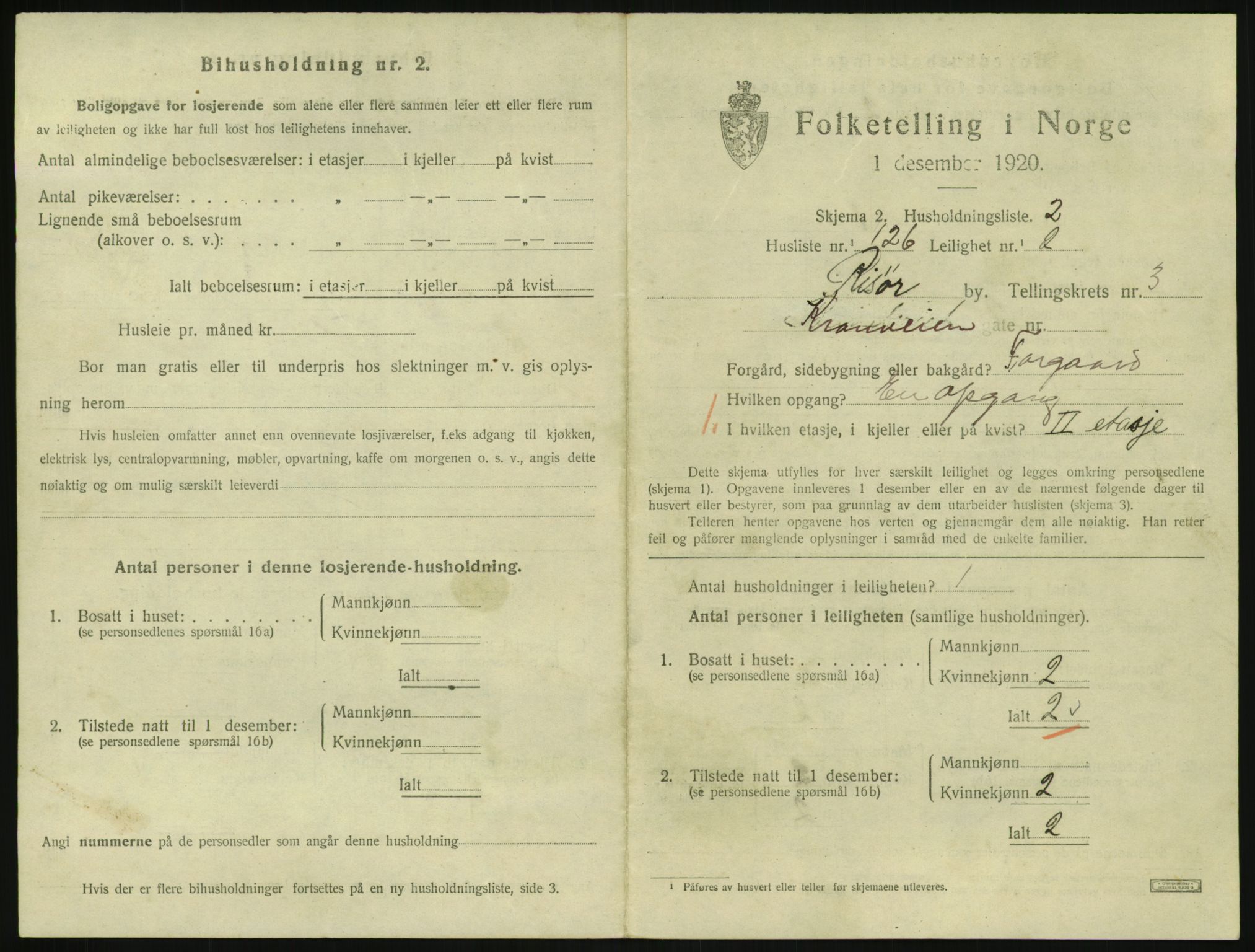 SAK, 1920 census for Risør, 1920, p. 2883