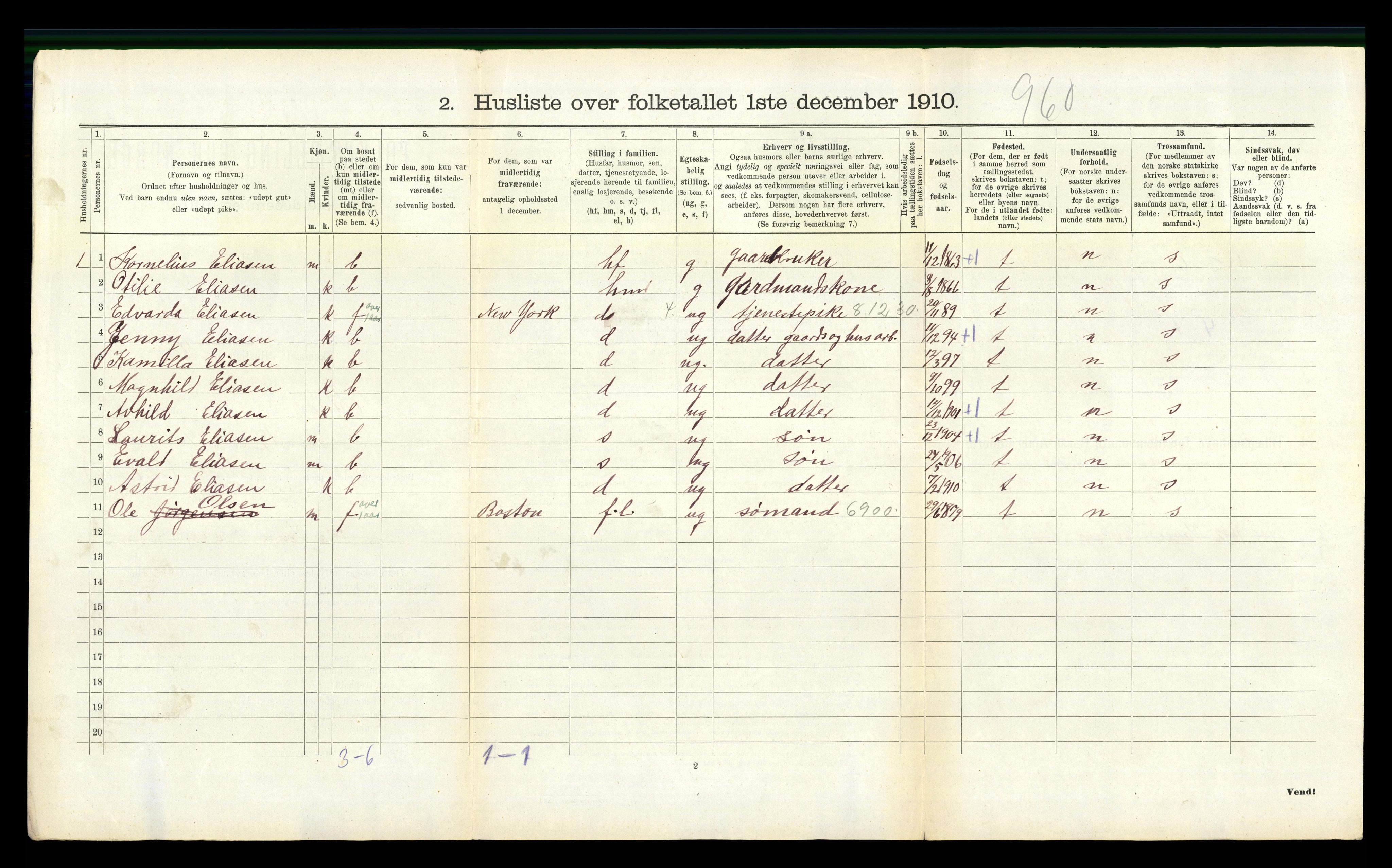 RA, 1910 census for Vanse, 1910, p. 522