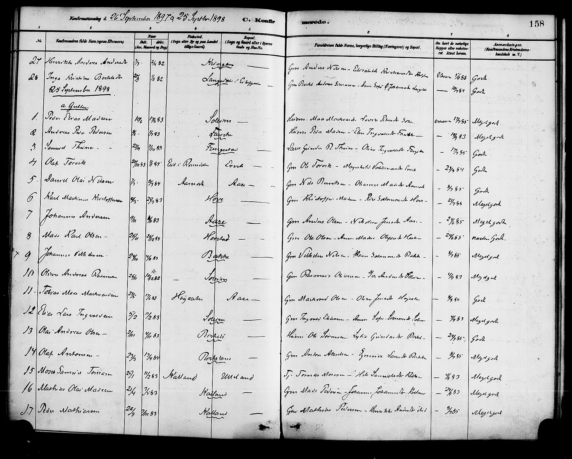Førde sokneprestembete, SAB/A-79901/H/Haa/Haad/L0001: Parish register (official) no. D 1, 1881-1898, p. 158