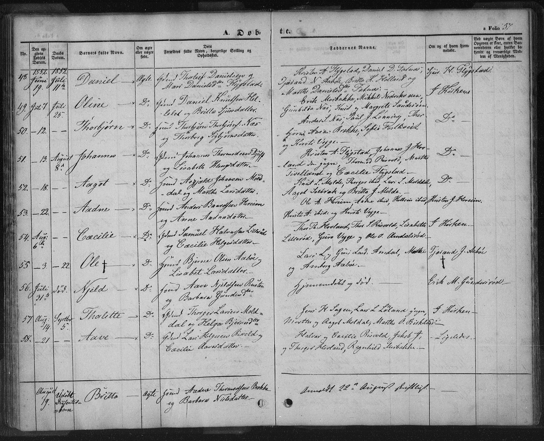 Sand sokneprestkontor, AV/SAST-A-101848/01/III/L0002: Parish register (official) no. A 2, 1838-1859, p. 57