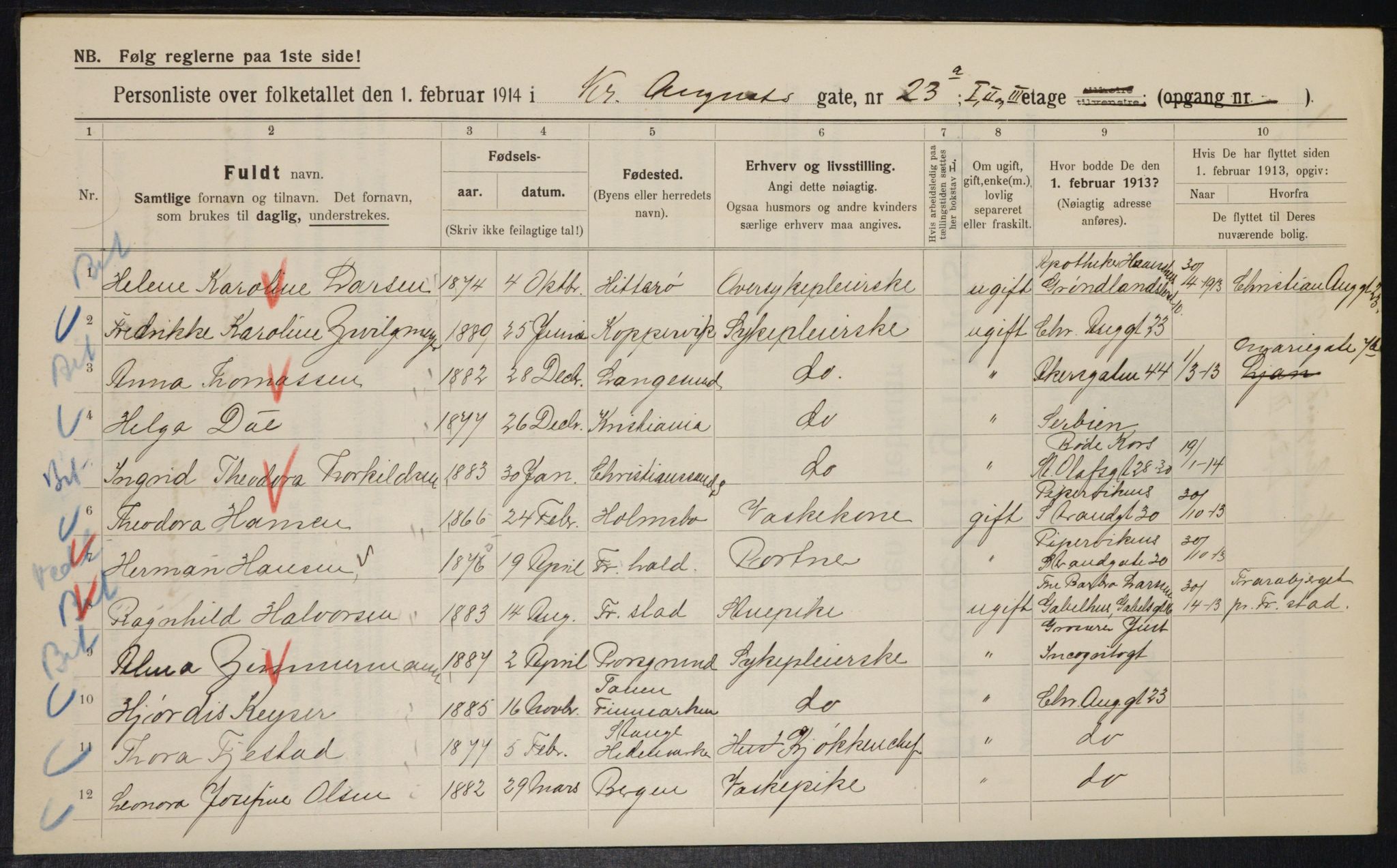 OBA, Municipal Census 1914 for Kristiania, 1914, p. 54051