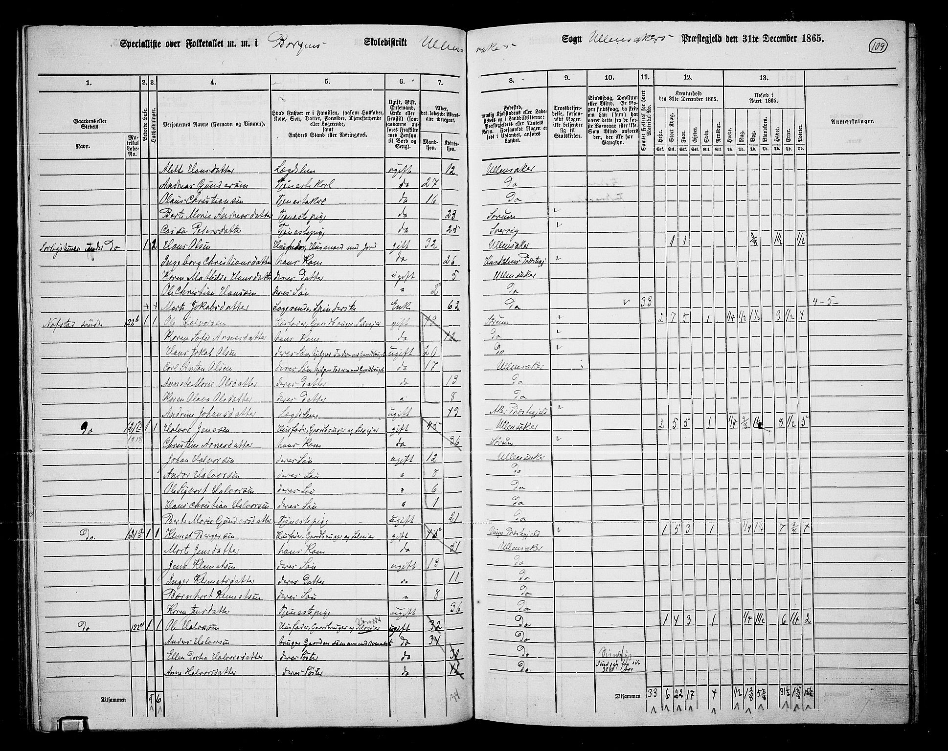 RA, 1865 census for Ullensaker, 1865, p. 95