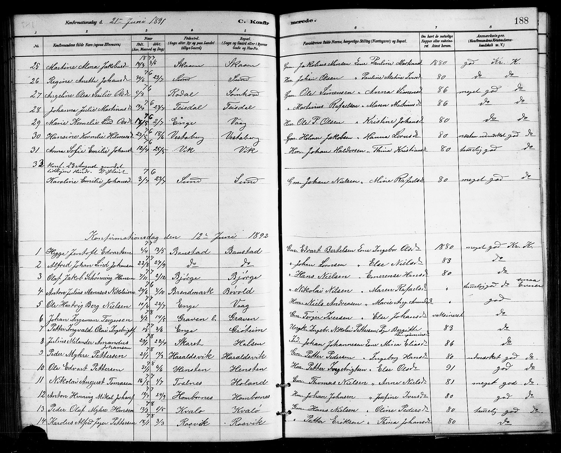 Ministerialprotokoller, klokkerbøker og fødselsregistre - Nordland, SAT/A-1459/812/L0188: Parish register (copy) no. 812C06, 1884-1912, p. 188
