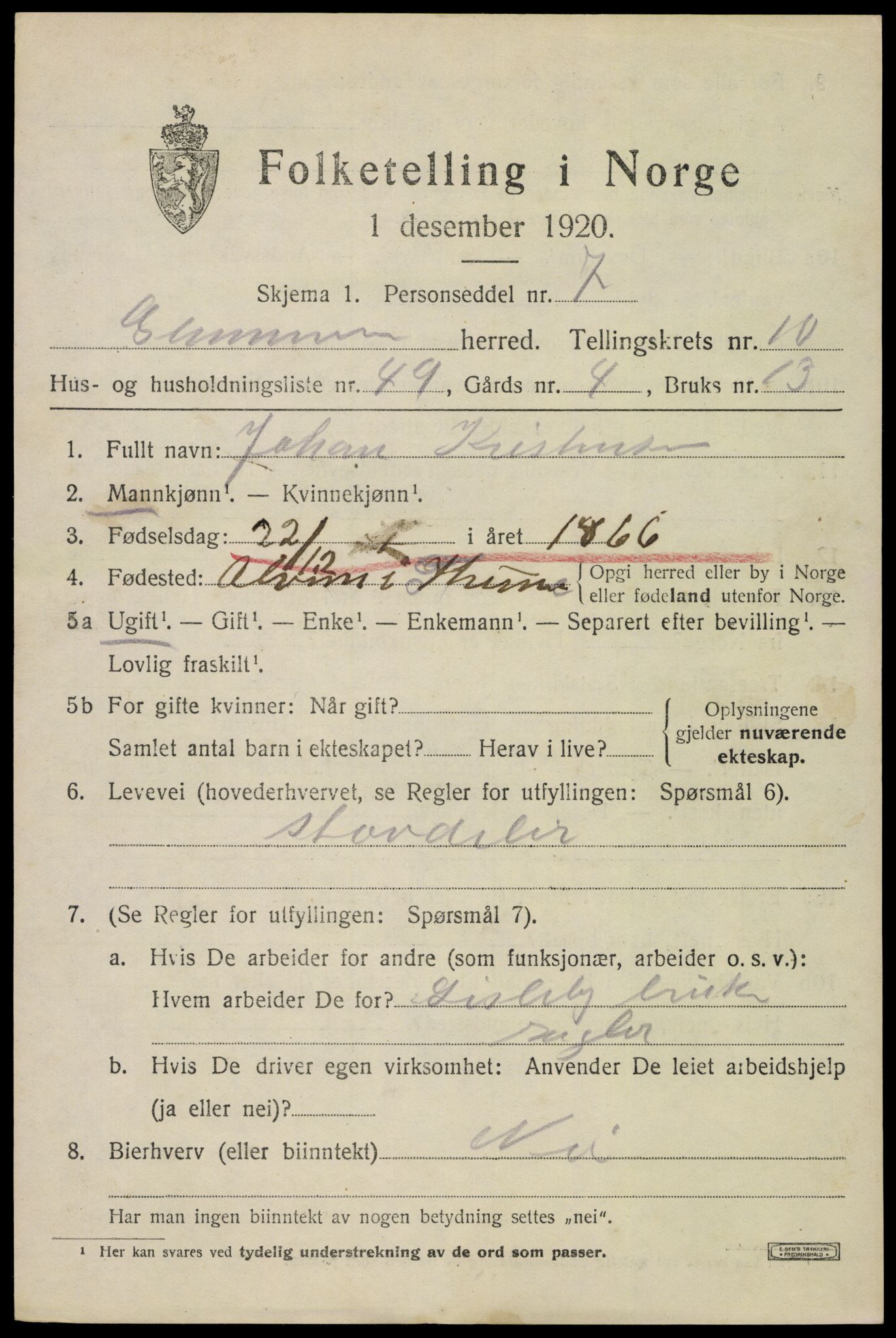 SAO, 1920 census for Glemmen, 1920, p. 25511