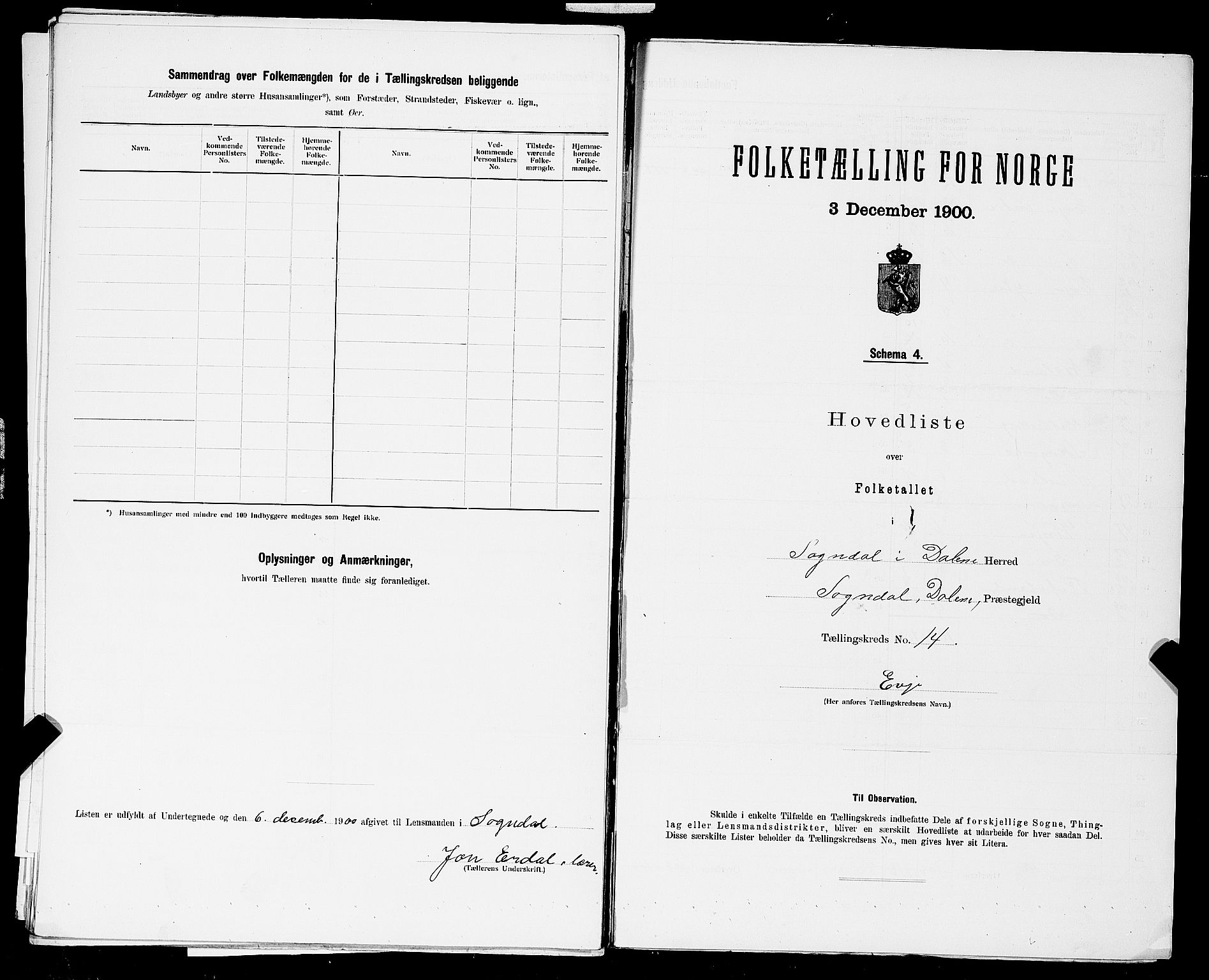 SAST, 1900 census for Sokndal, 1900, p. 54