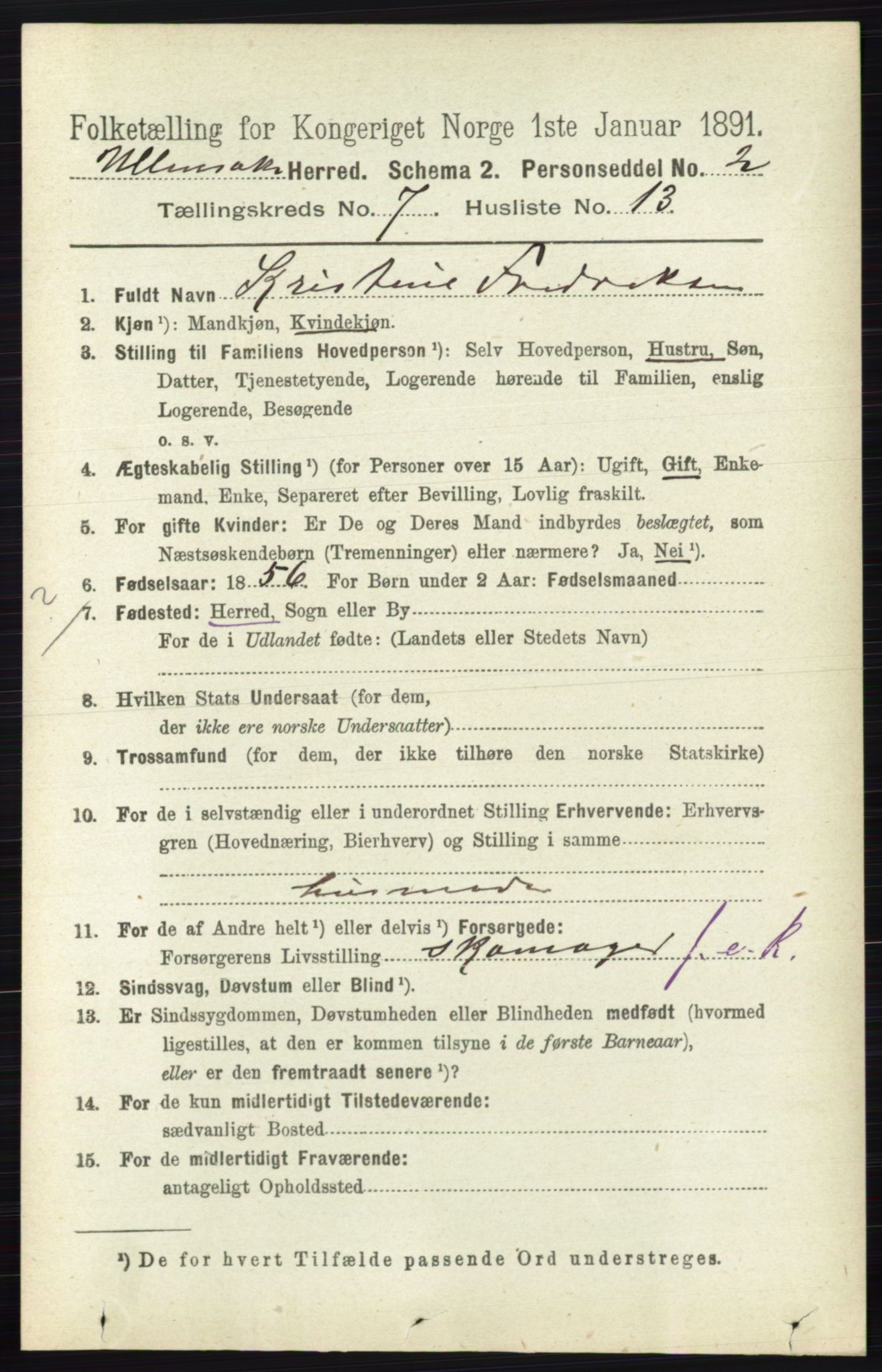 RA, 1891 census for 0235 Ullensaker, 1891, p. 3136