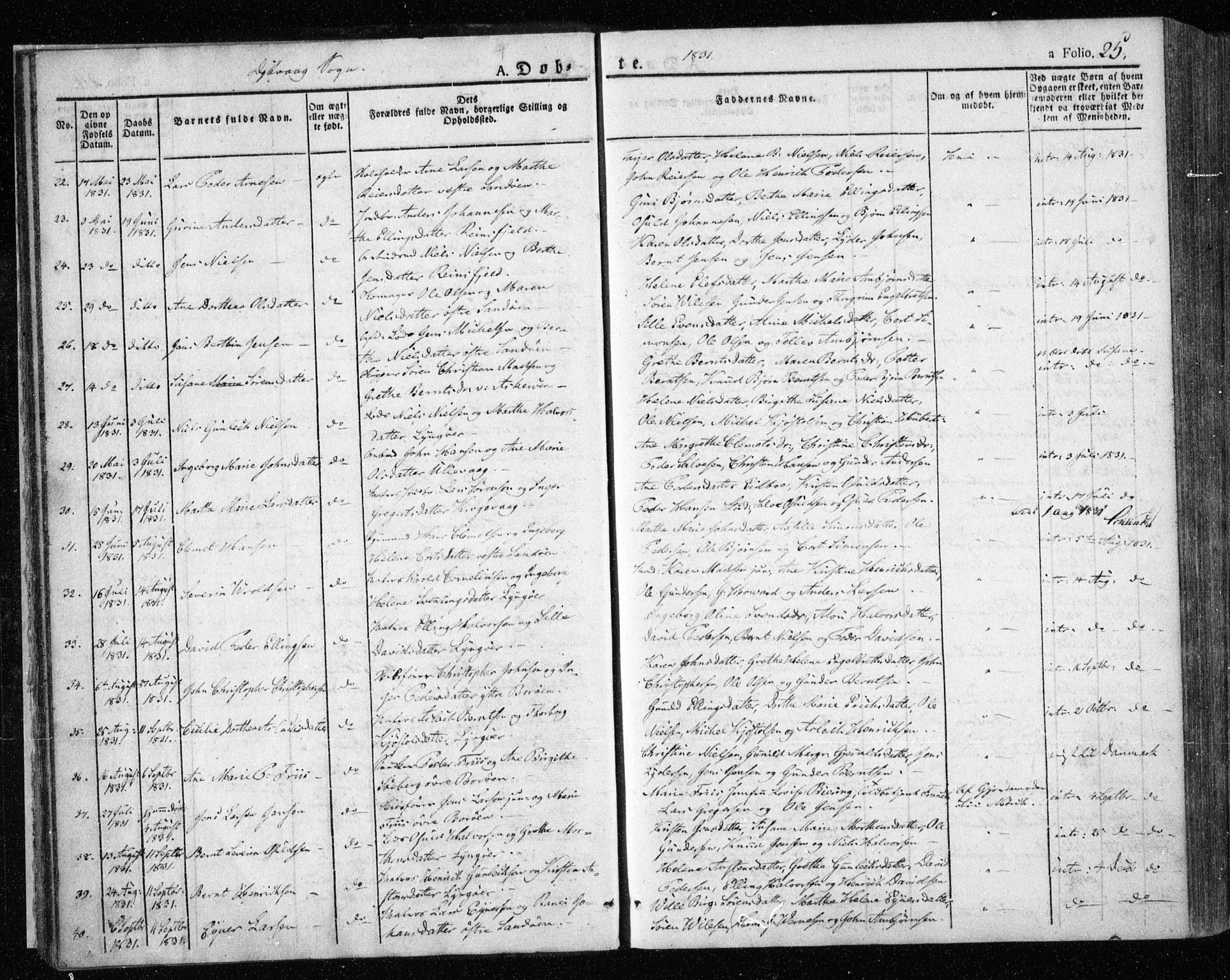 Dypvåg sokneprestkontor, SAK/1111-0007/F/Fa/Faa/L0004: Parish register (official) no. A 4, 1824-1840, p. 25