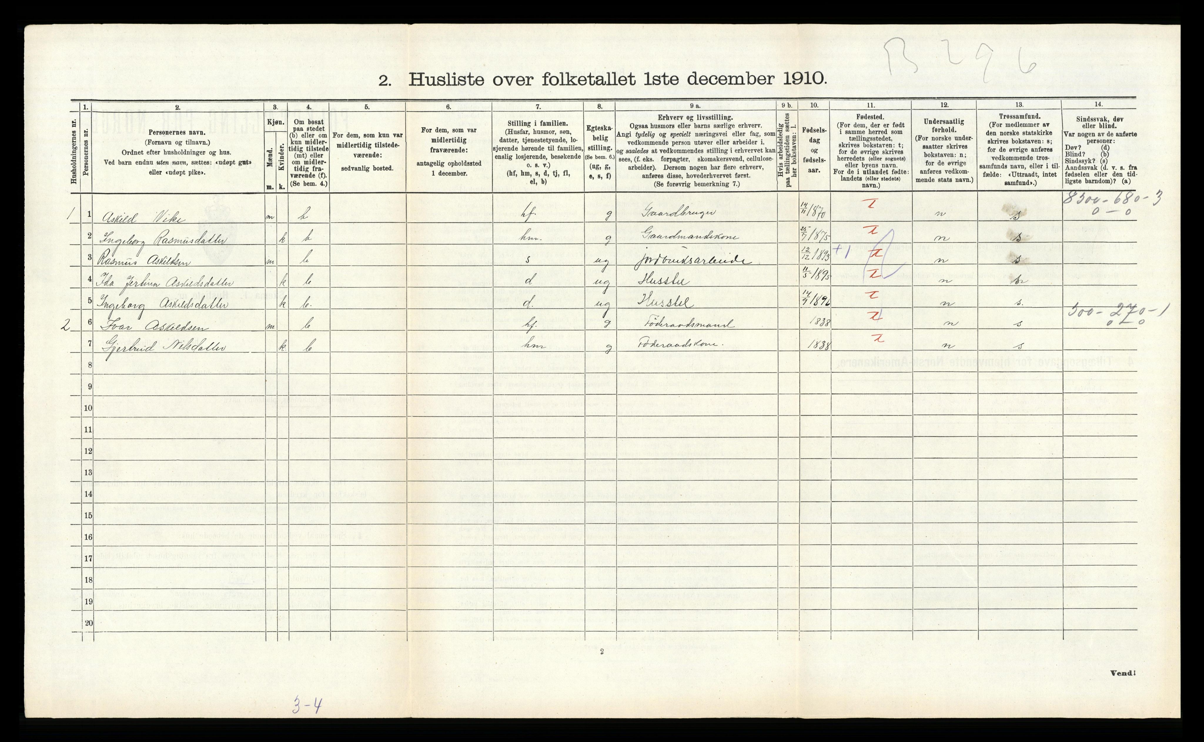 RA, 1910 census for Hosanger, 1910, p. 597