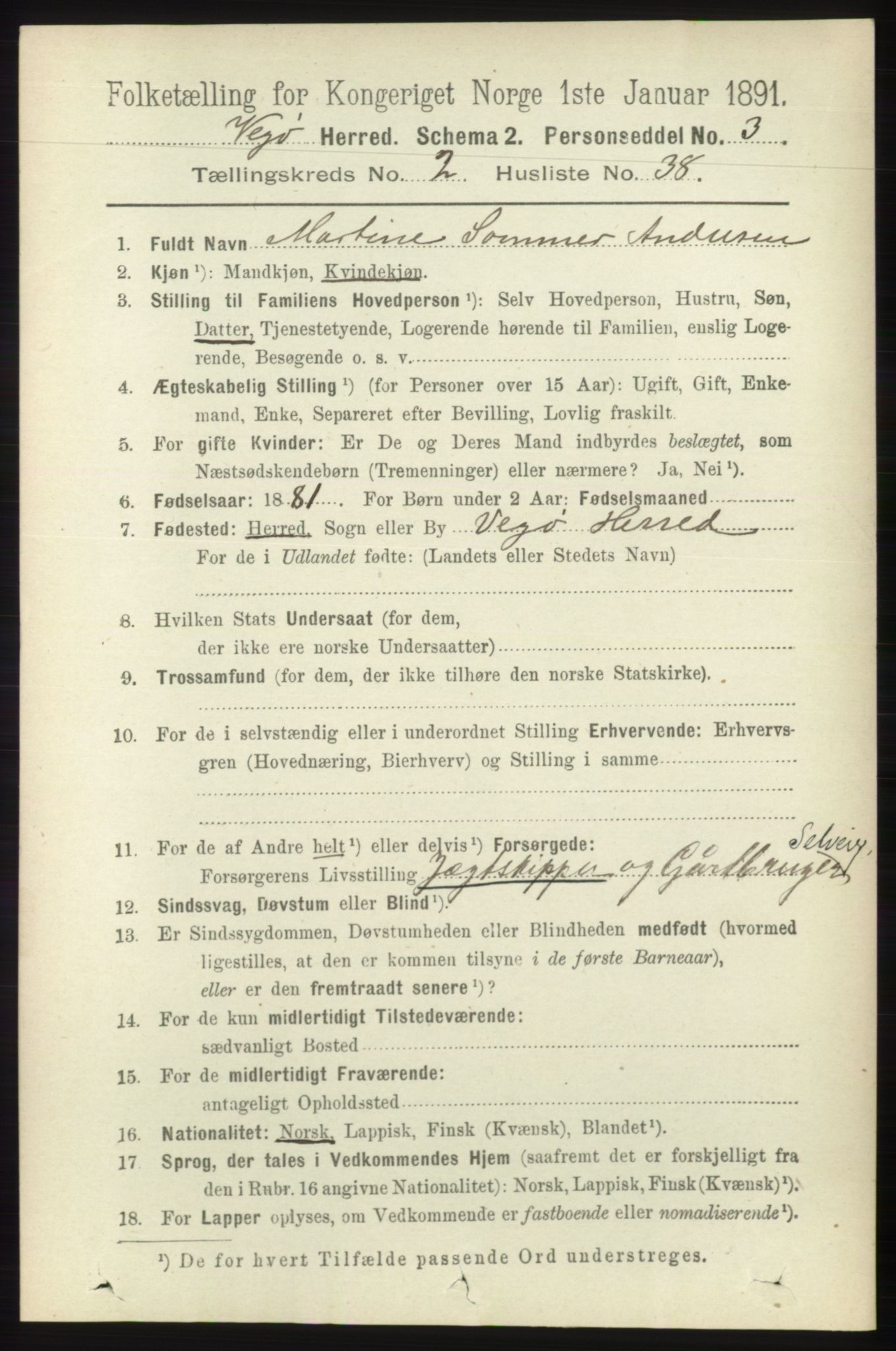 RA, 1891 census for 1815 Vega, 1891, p. 843