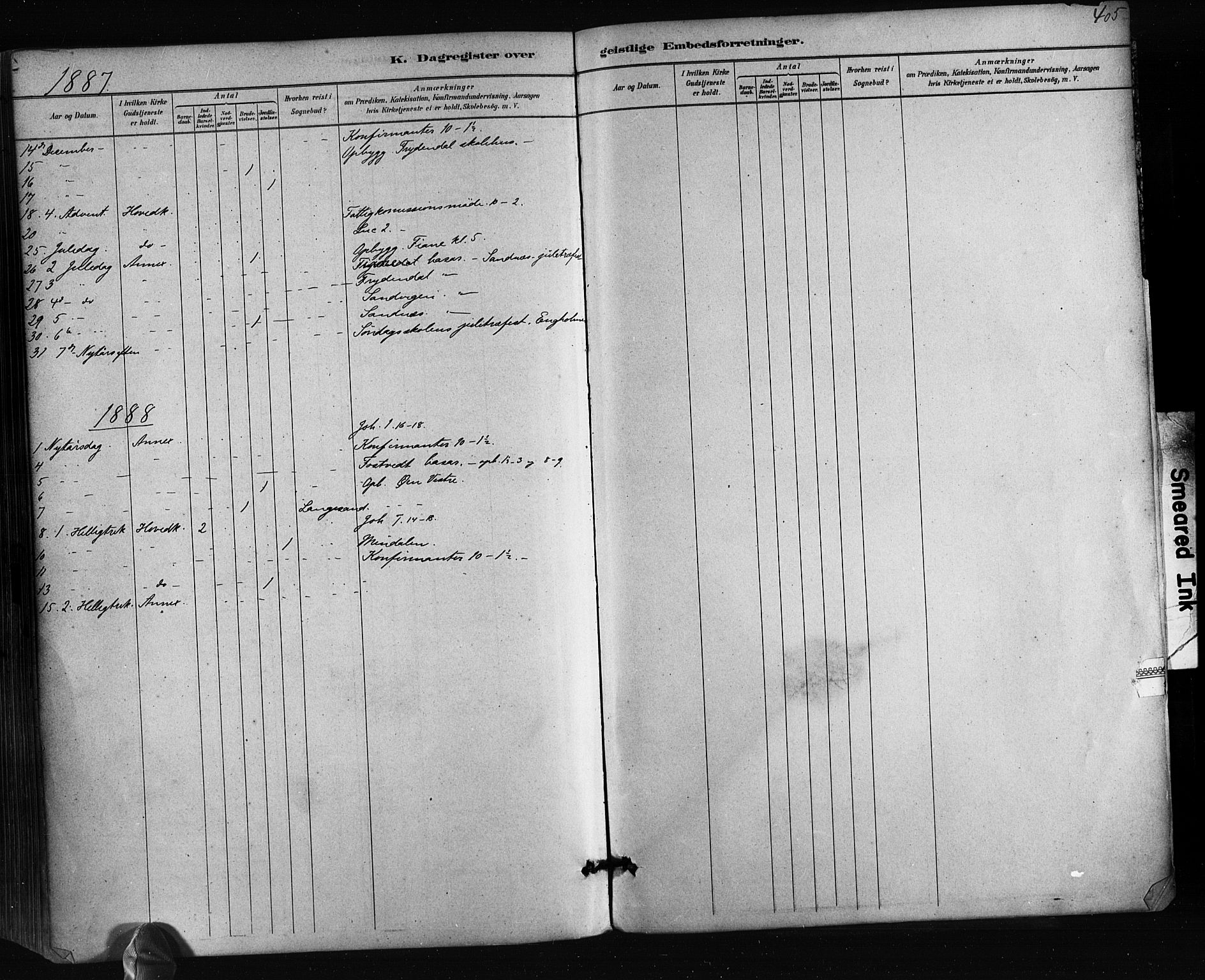 Søndeled sokneprestkontor, SAK/1111-0038/F/Fa/L0004: Parish register (official) no. A 4, 1880-1889, p. 405