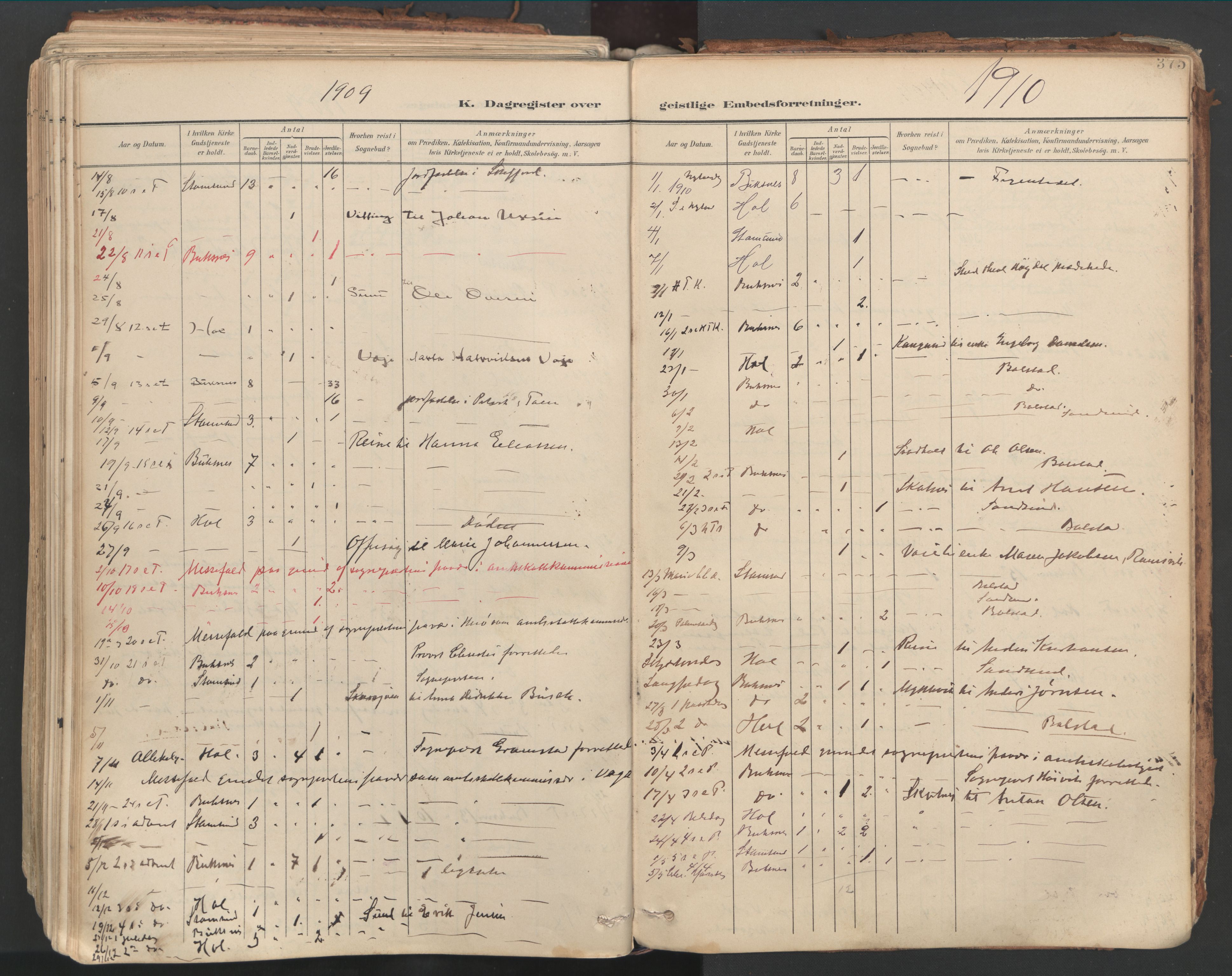 Ministerialprotokoller, klokkerbøker og fødselsregistre - Nordland, AV/SAT-A-1459/881/L1154: Parish register (official) no. 881A07, 1907-1918, p. 375