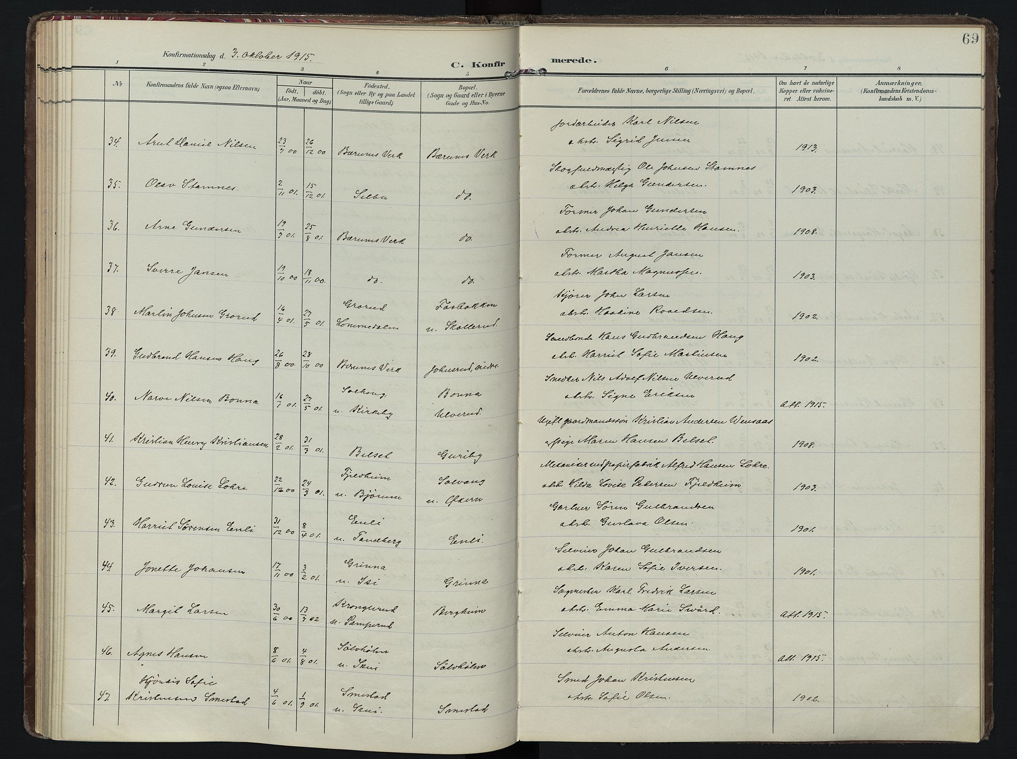 Vestre Bærum prestekontor Kirkebøker, AV/SAO-A-10209a/F/Fa/L0002: Parish register (official) no. 2, 1905-1920, p. 69