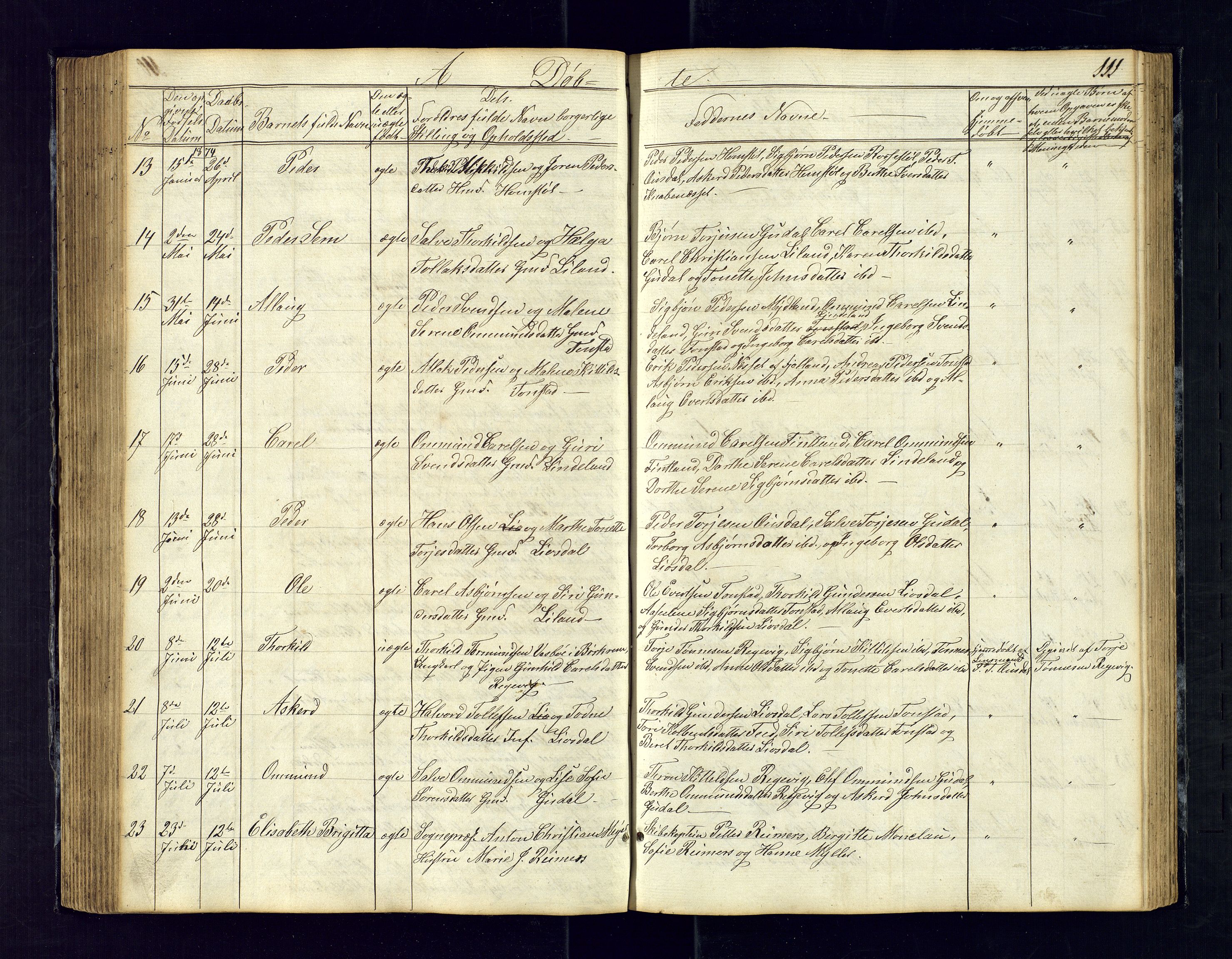 Sirdal sokneprestkontor, AV/SAK-1111-0036/F/Fb/Fbb/L0002: Parish register (copy) no. B-2, 1848-1878, p. 111