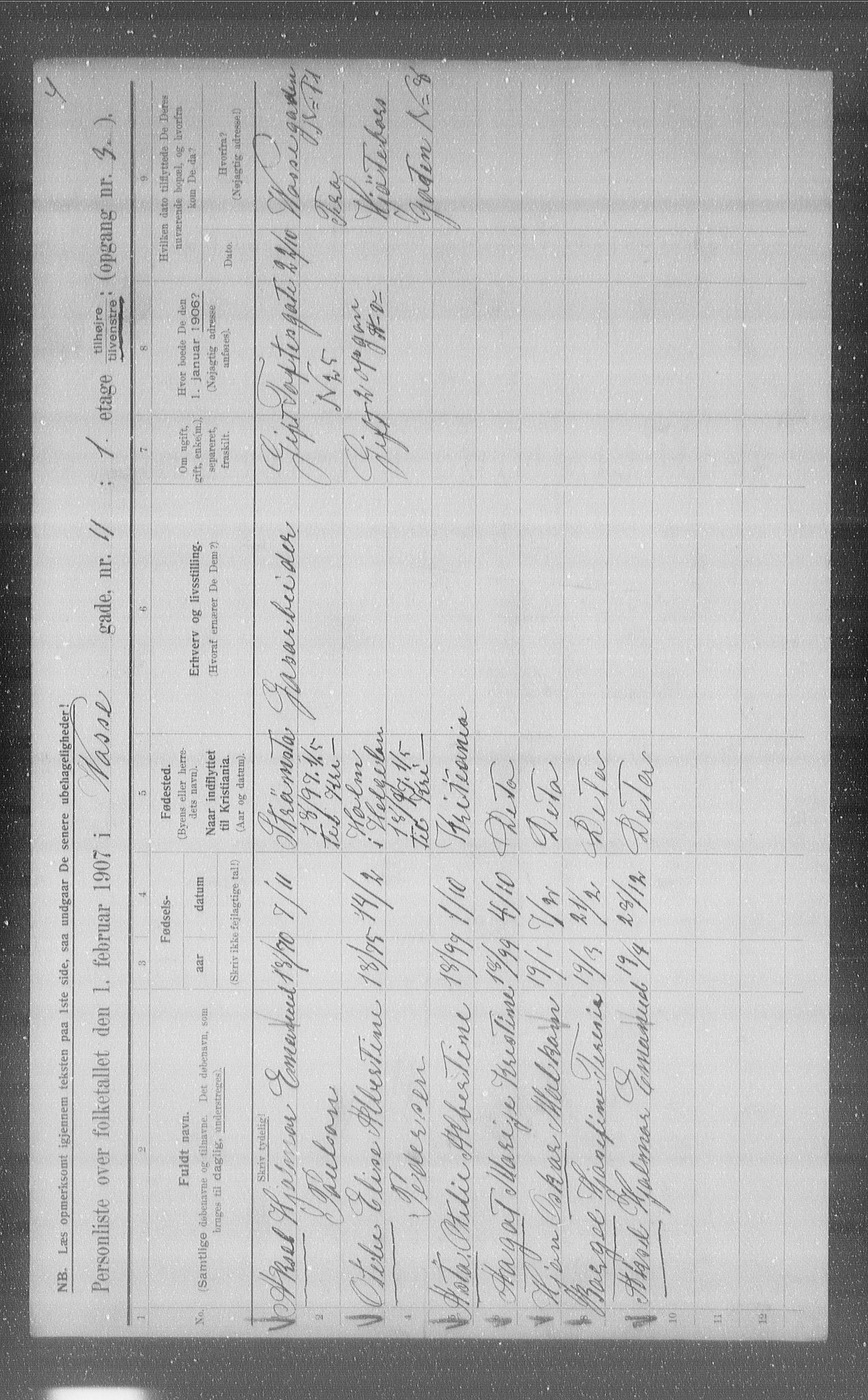 OBA, Municipal Census 1907 for Kristiania, 1907, p. 63756