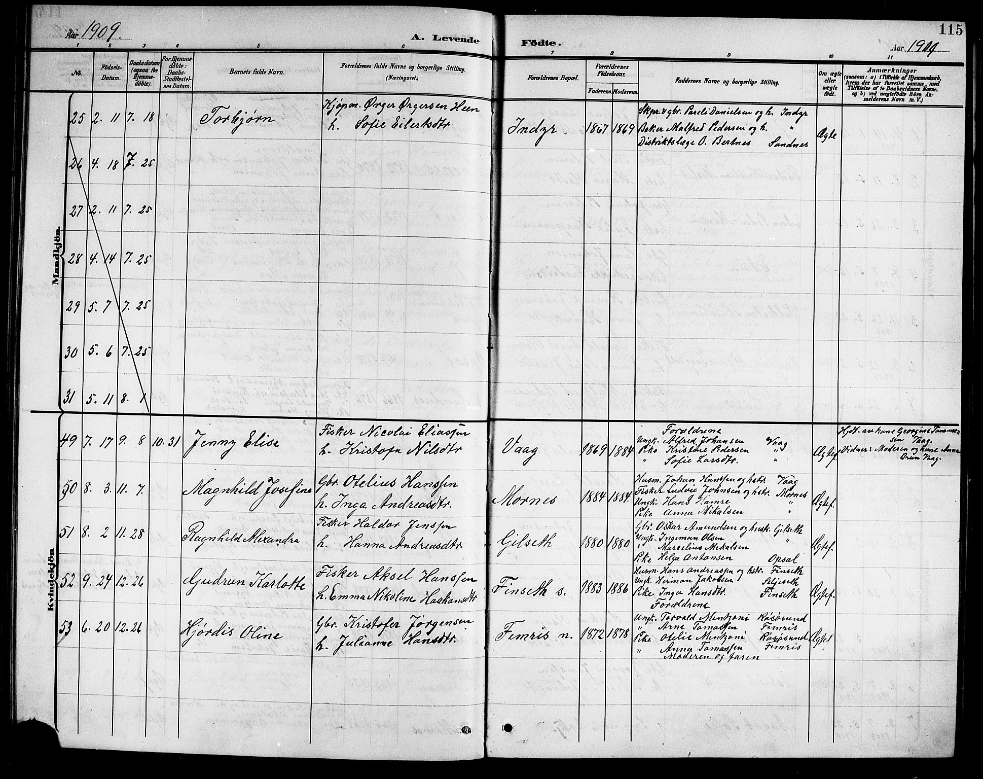 Ministerialprotokoller, klokkerbøker og fødselsregistre - Nordland, AV/SAT-A-1459/805/L0109: Parish register (copy) no. 805C05, 1900-1911, p. 115