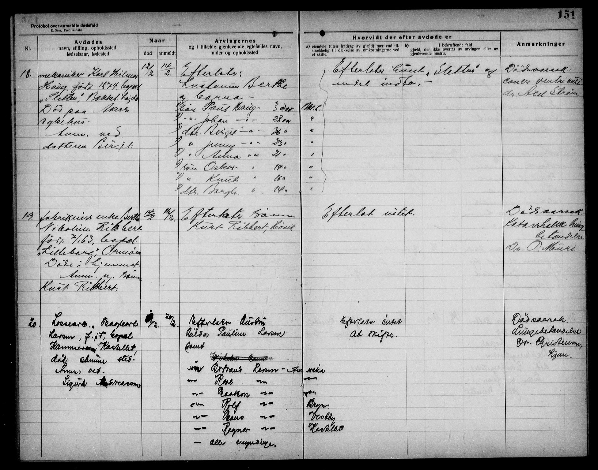 Aker kriminaldommer, skifte- og auksjonsforvalterembete, AV/SAO-A-10452/H/Hb/Hba/Hbad/L0001: Dødsfallsprotokoll for Nordstrand, 1922-1929, p. 151