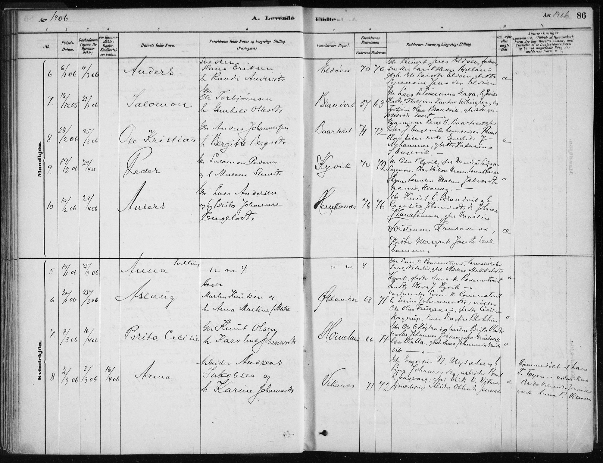 Stord sokneprestembete, AV/SAB-A-78201/H/Haa: Parish register (official) no. B 2, 1878-1913, p. 86