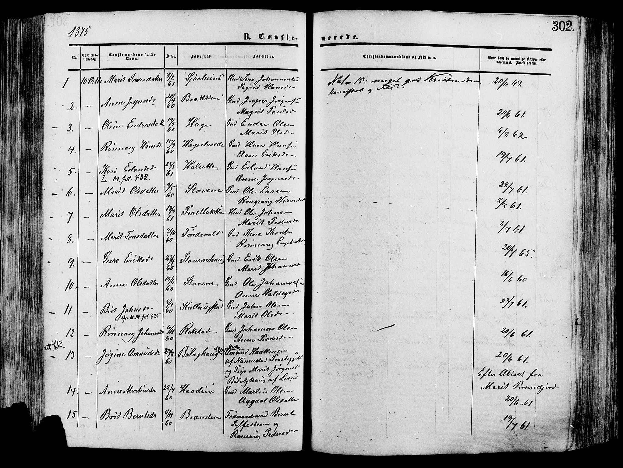 Lesja prestekontor, SAH/PREST-068/H/Ha/Haa/L0008: Parish register (official) no. 8, 1854-1880, p. 302