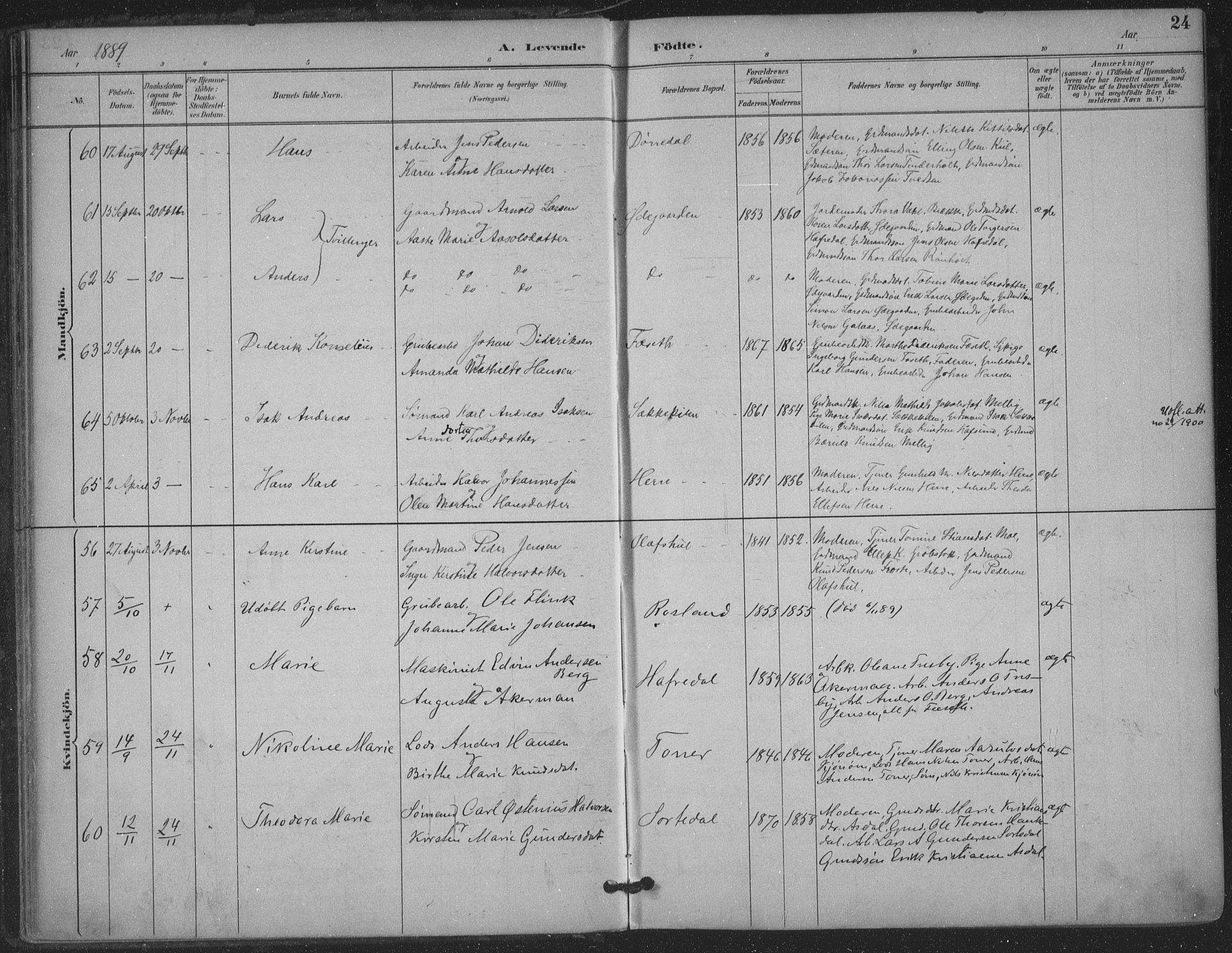 Bamble kirkebøker, AV/SAKO-A-253/F/Fa/L0008: Parish register (official) no. I 8, 1888-1900, p. 24