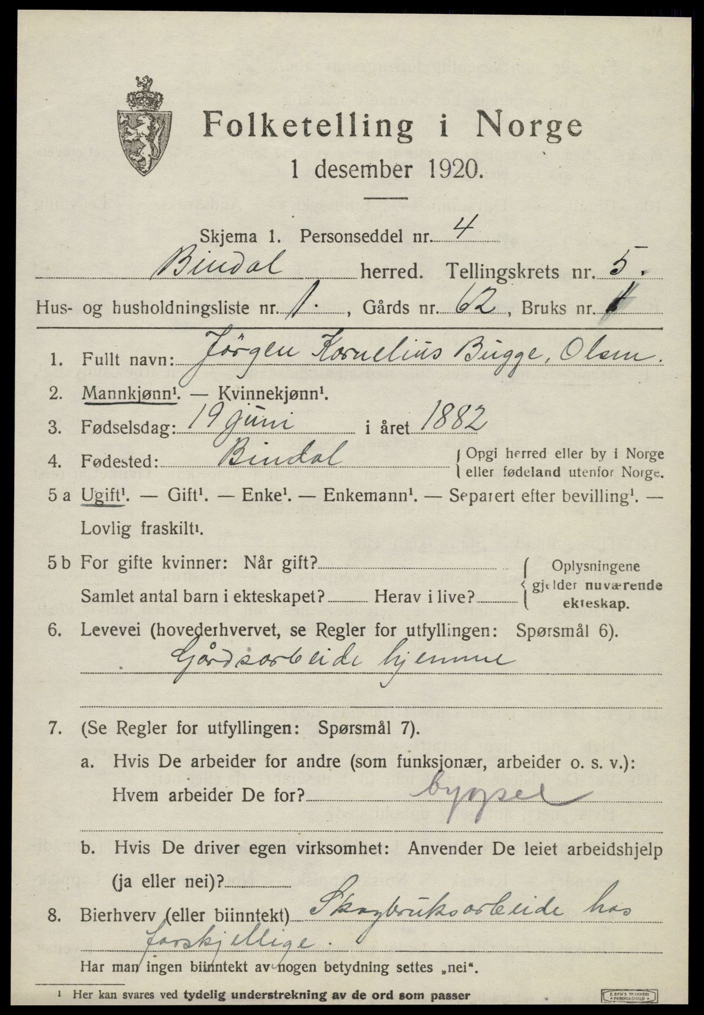 SAT, 1920 census for Bindal, 1920, p. 3831